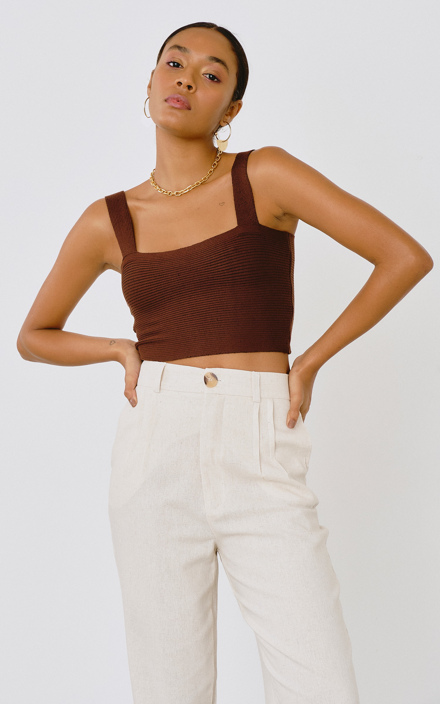 Cropped Prega Tricot Marrom
