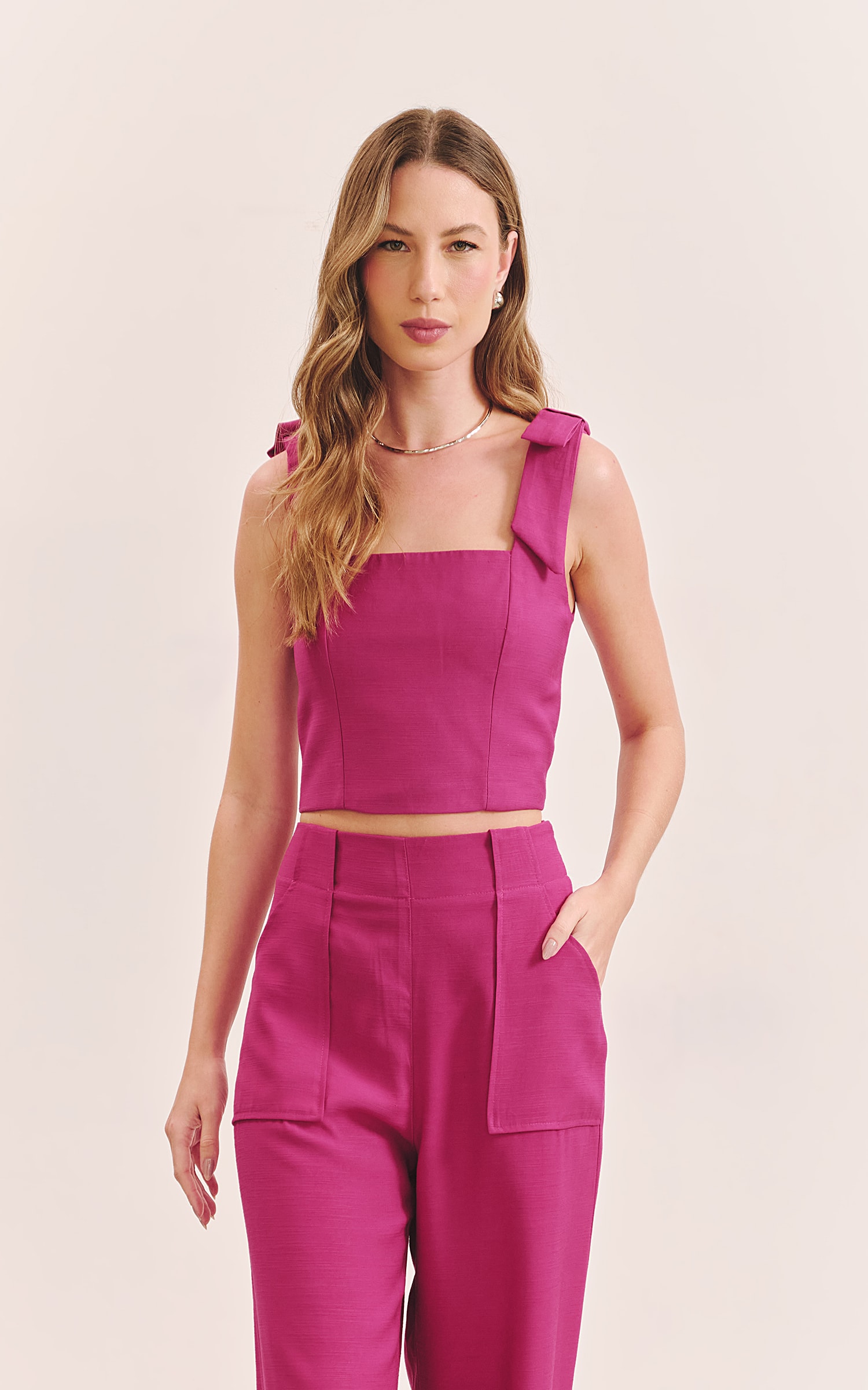 Cropped Sublime Detalhe Alça Fucsia