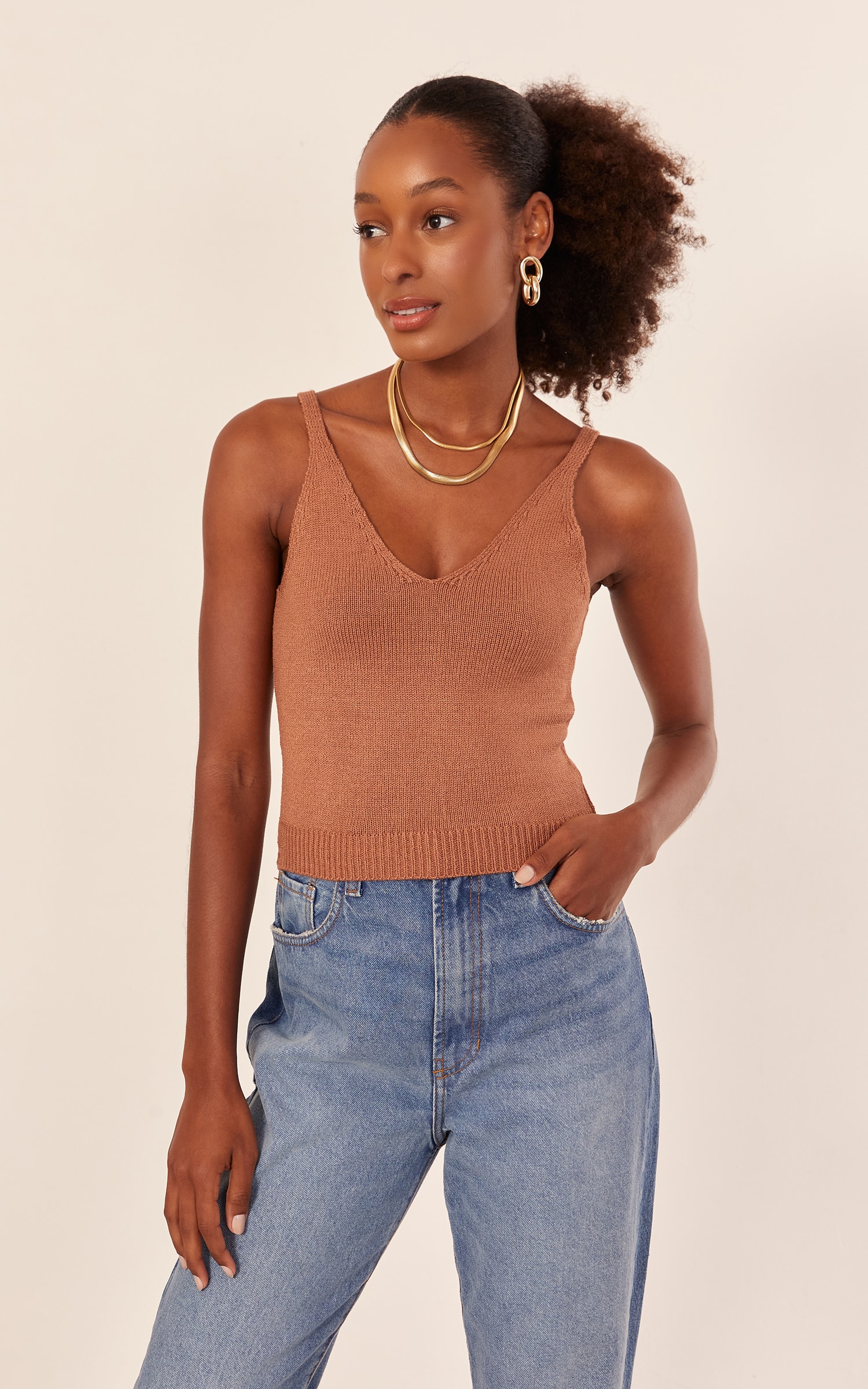 Cropped Tricot Basic Caramelo