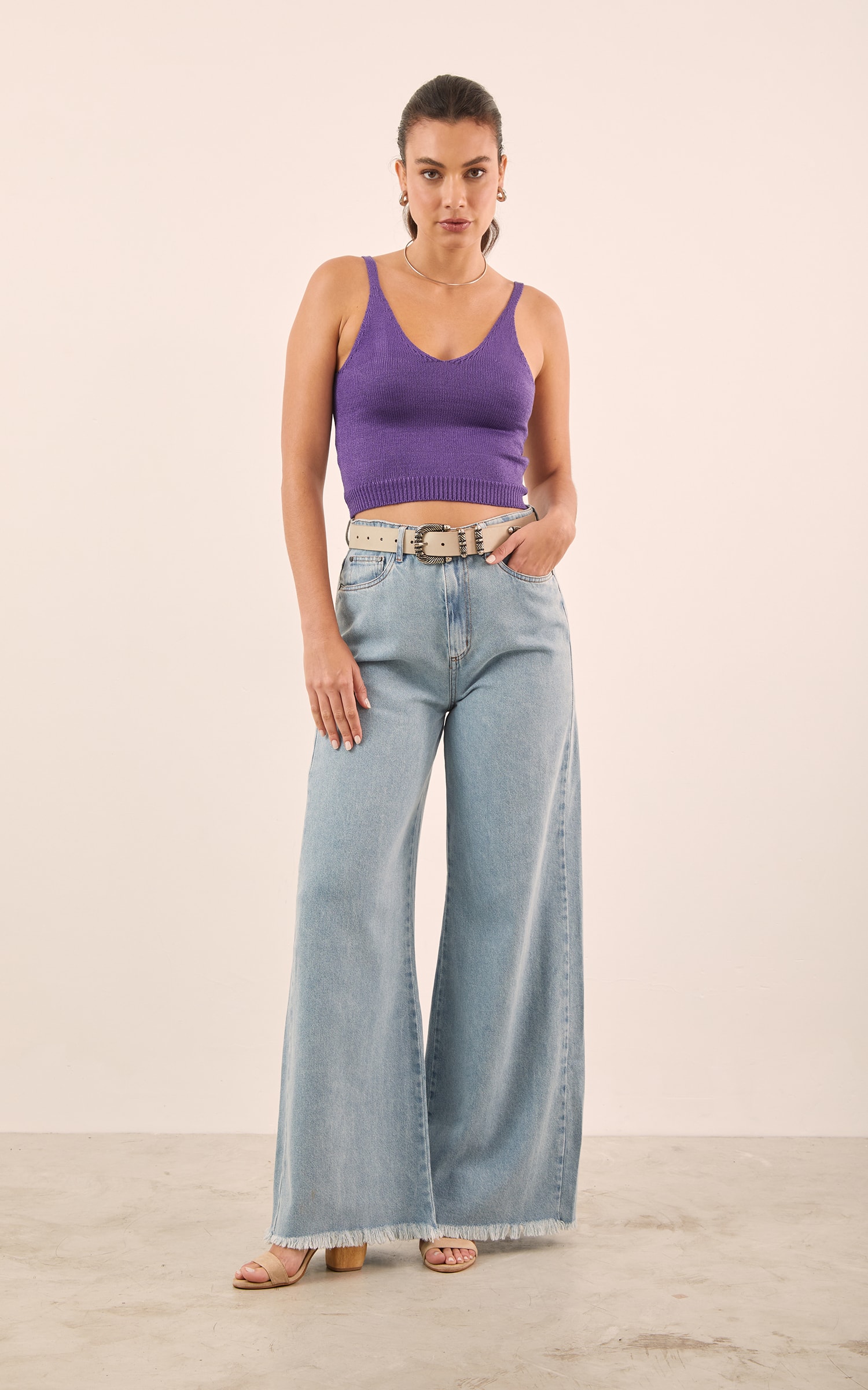 Cropped Tricot Basic Roxo