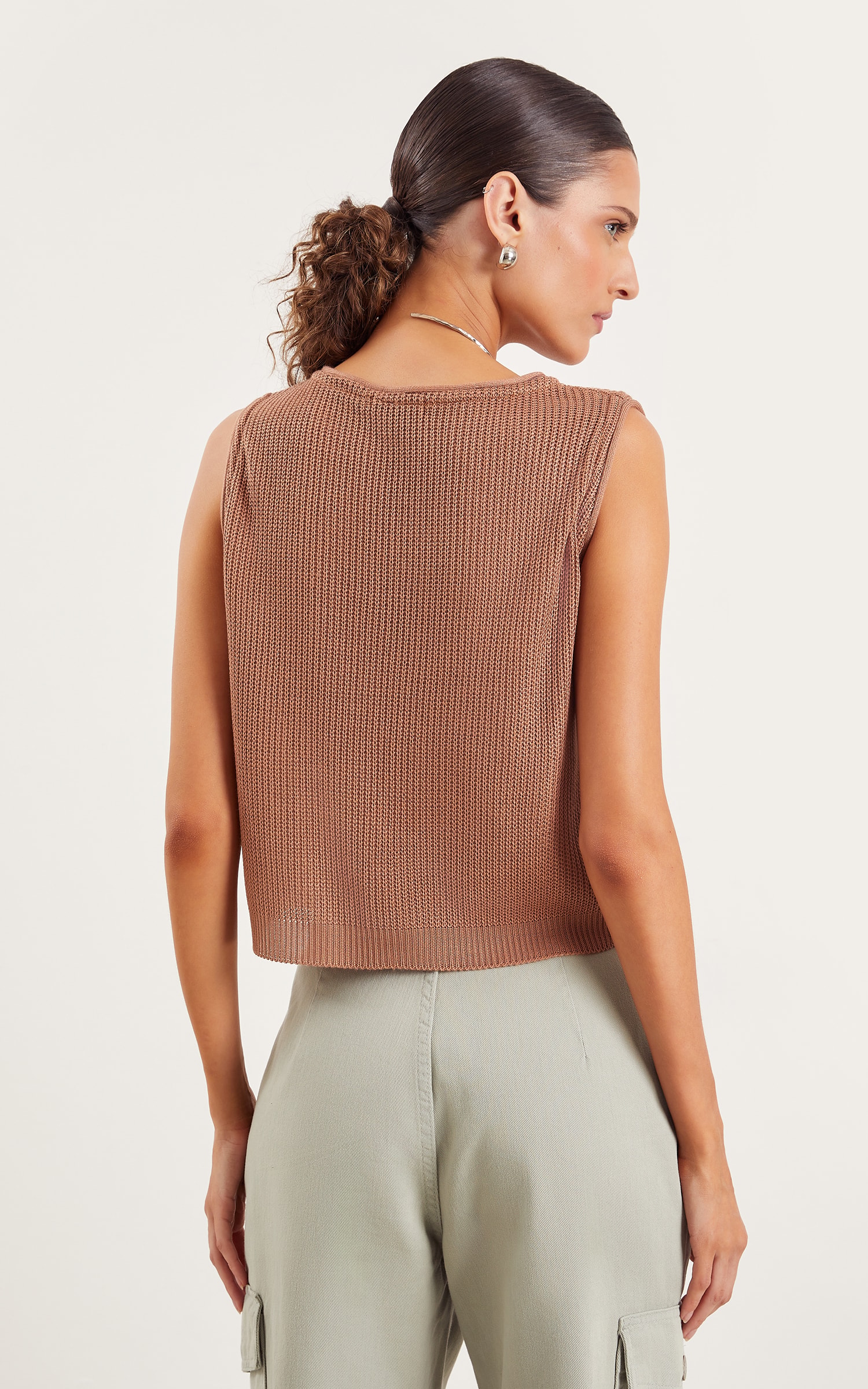 Cropped Tricot Básico Amendoa
