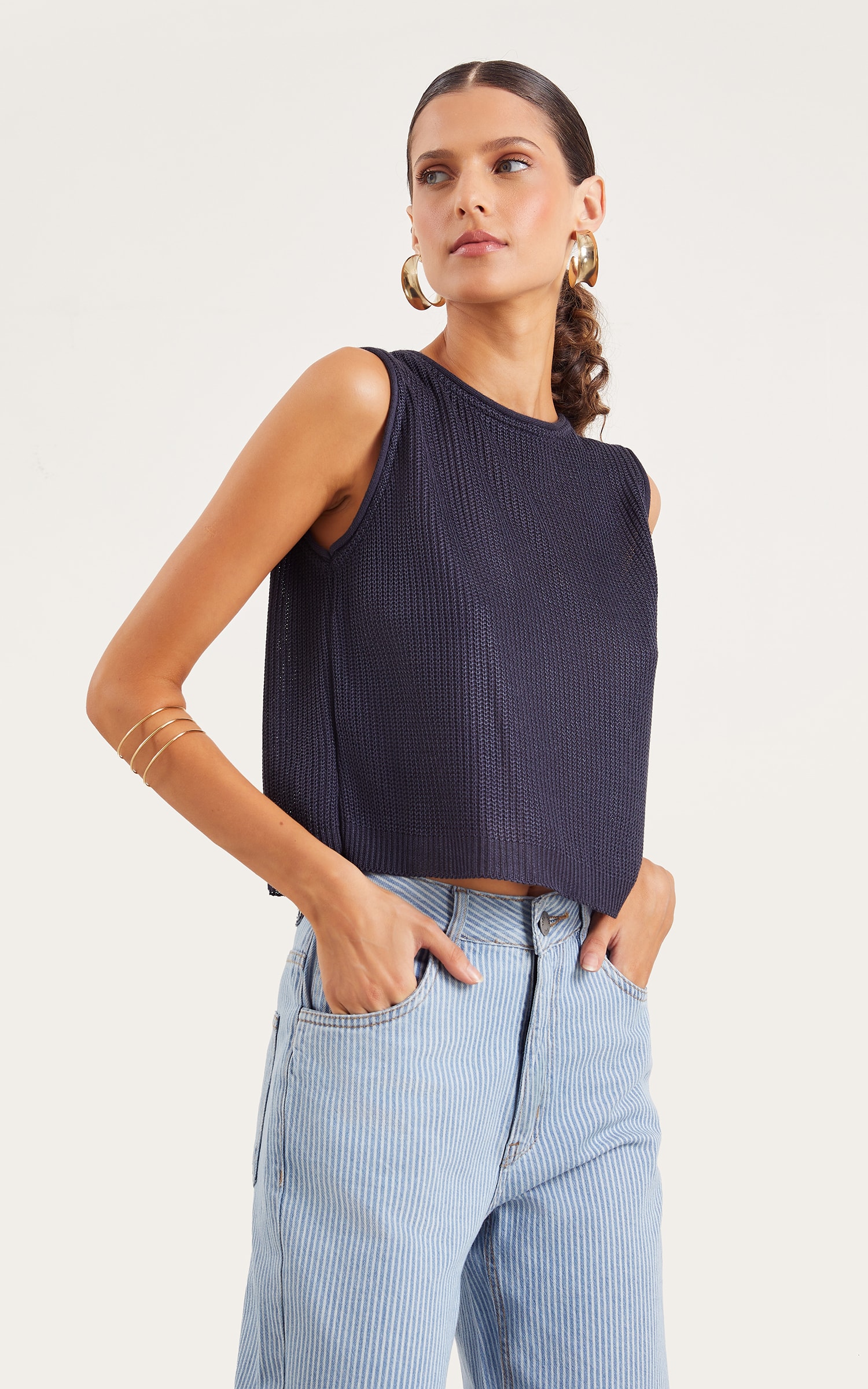 Cropped Tricot Básico Marinho