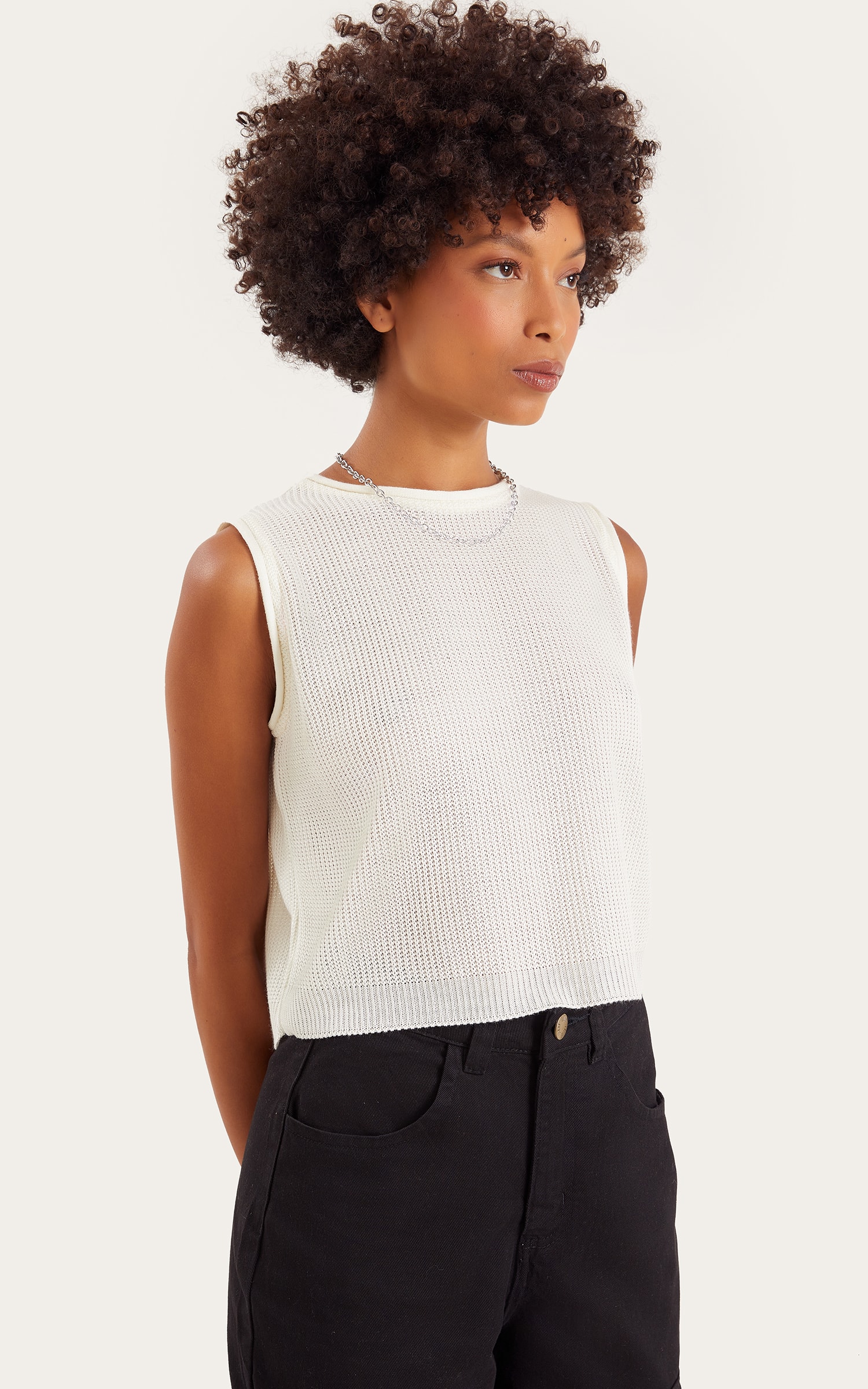 Cropped Tricot Básico Off White