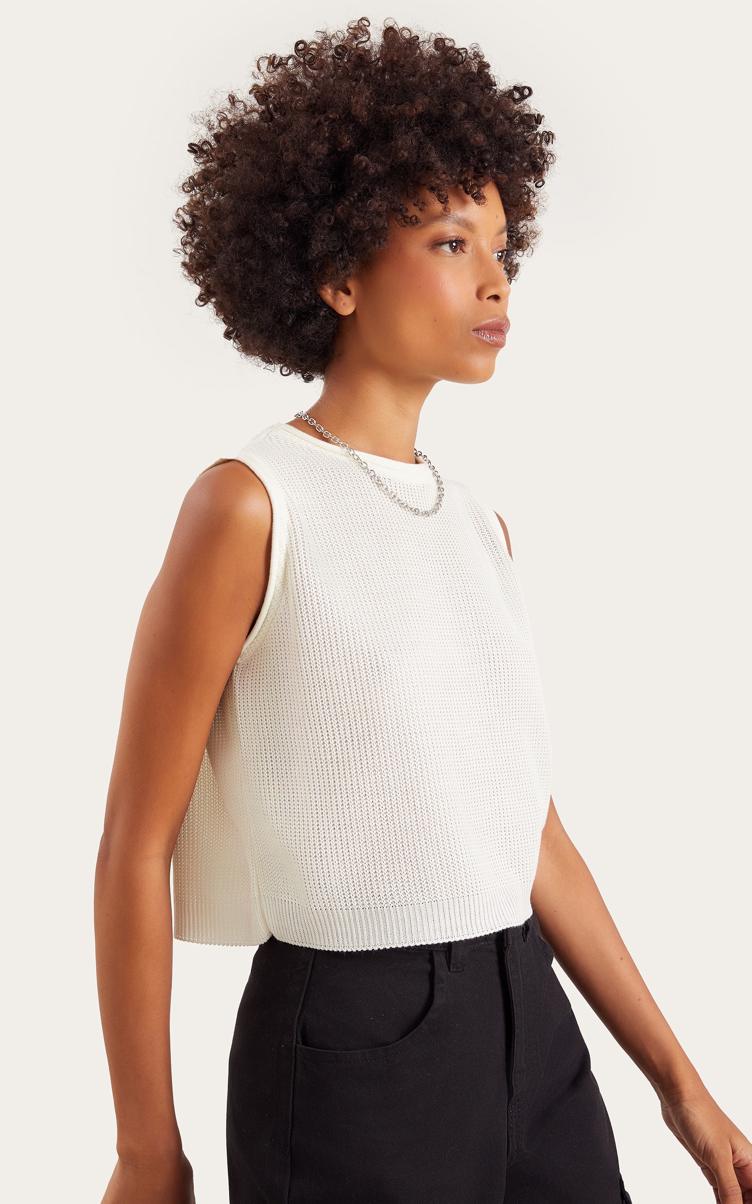 Cropped Tricot Básico Off White