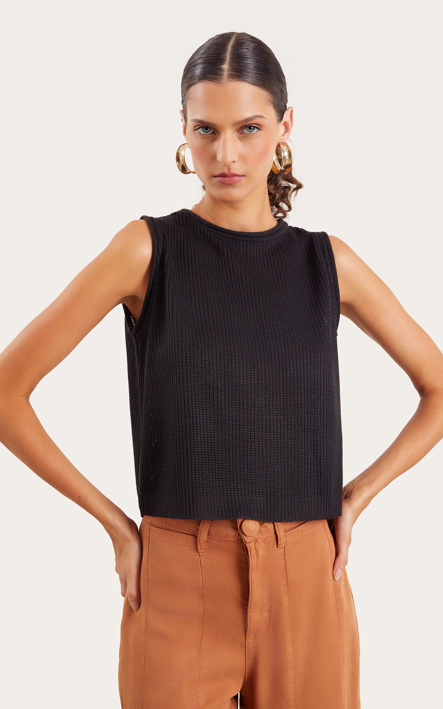Cropped Tricot Básico Preto