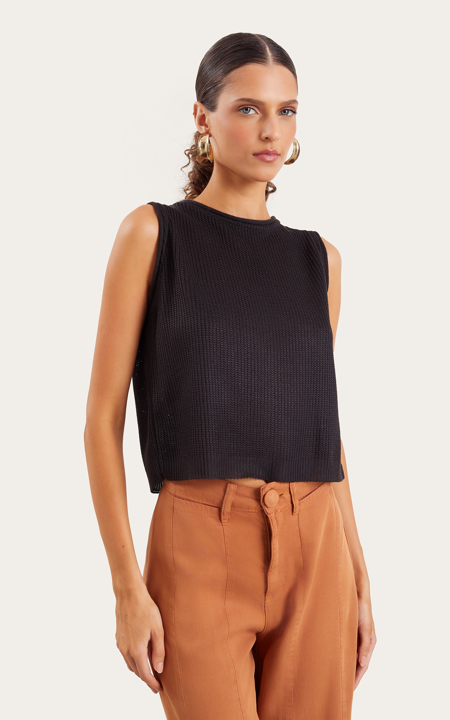 Cropped Tricot Básico Preto