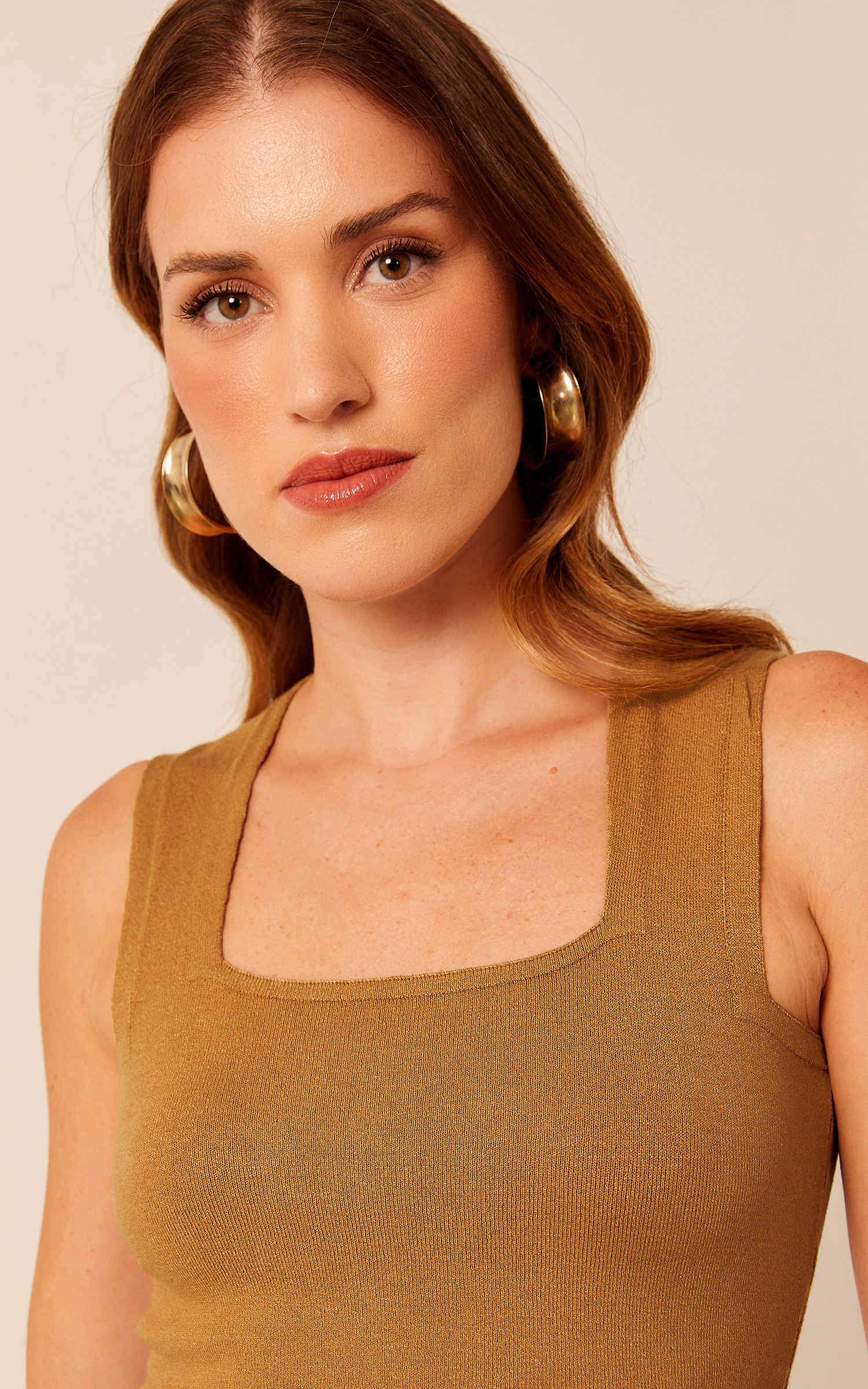 Cropped Tricot Decote Trapézio Caqui