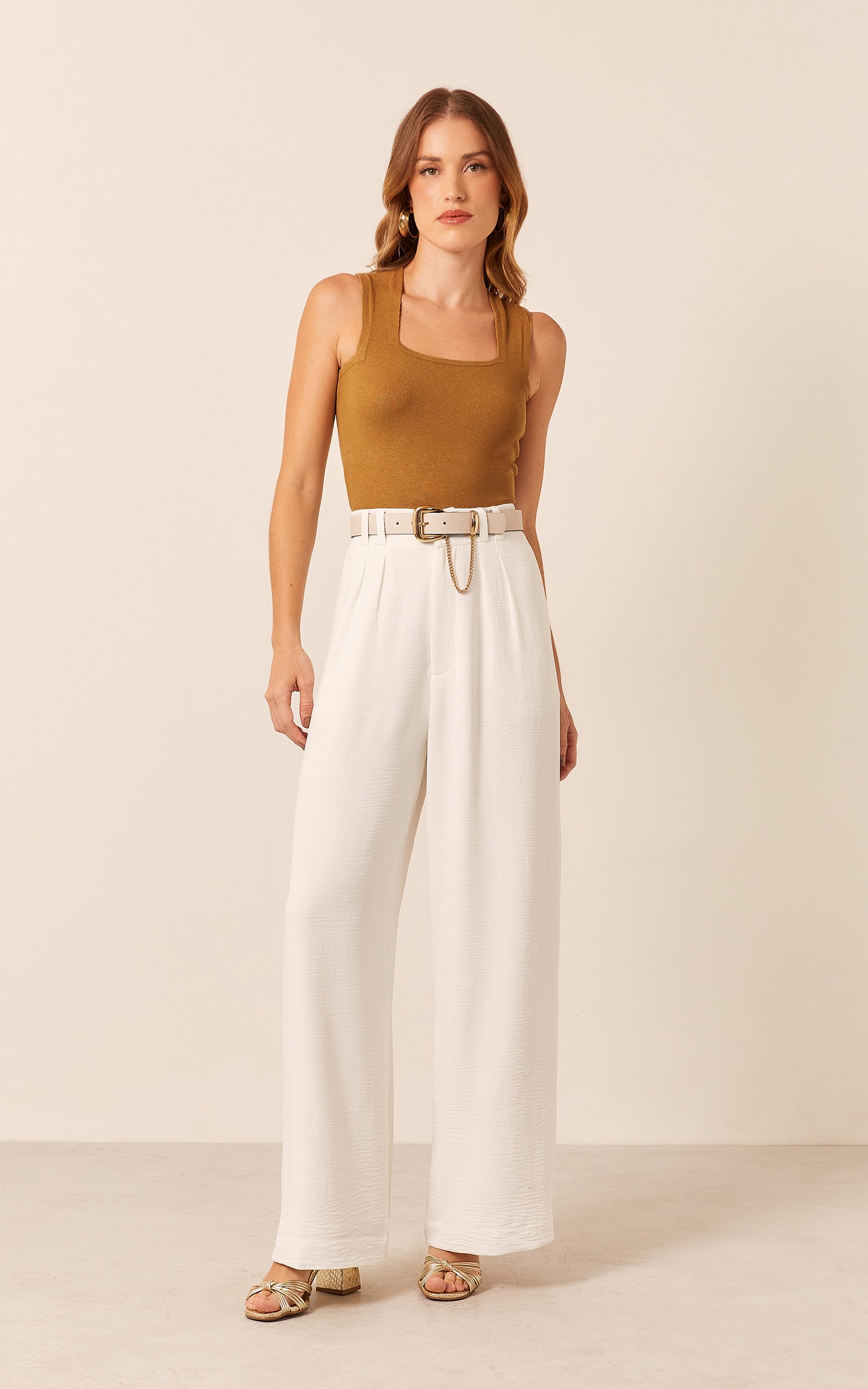 Cropped Tricot Decote Trapézio Caqui
