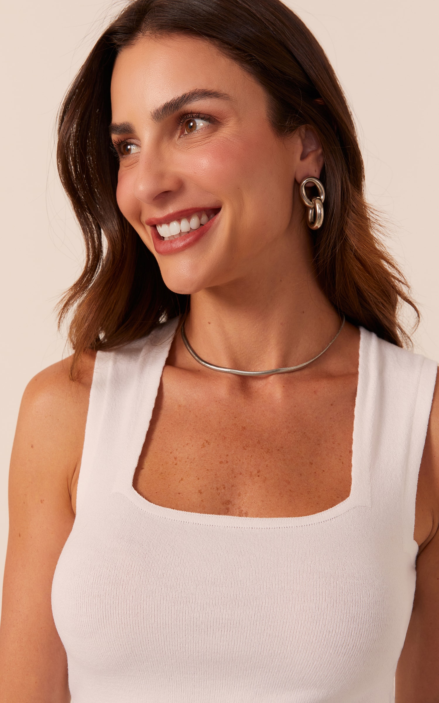 Cropped Tricot Decote Trapézio Off White