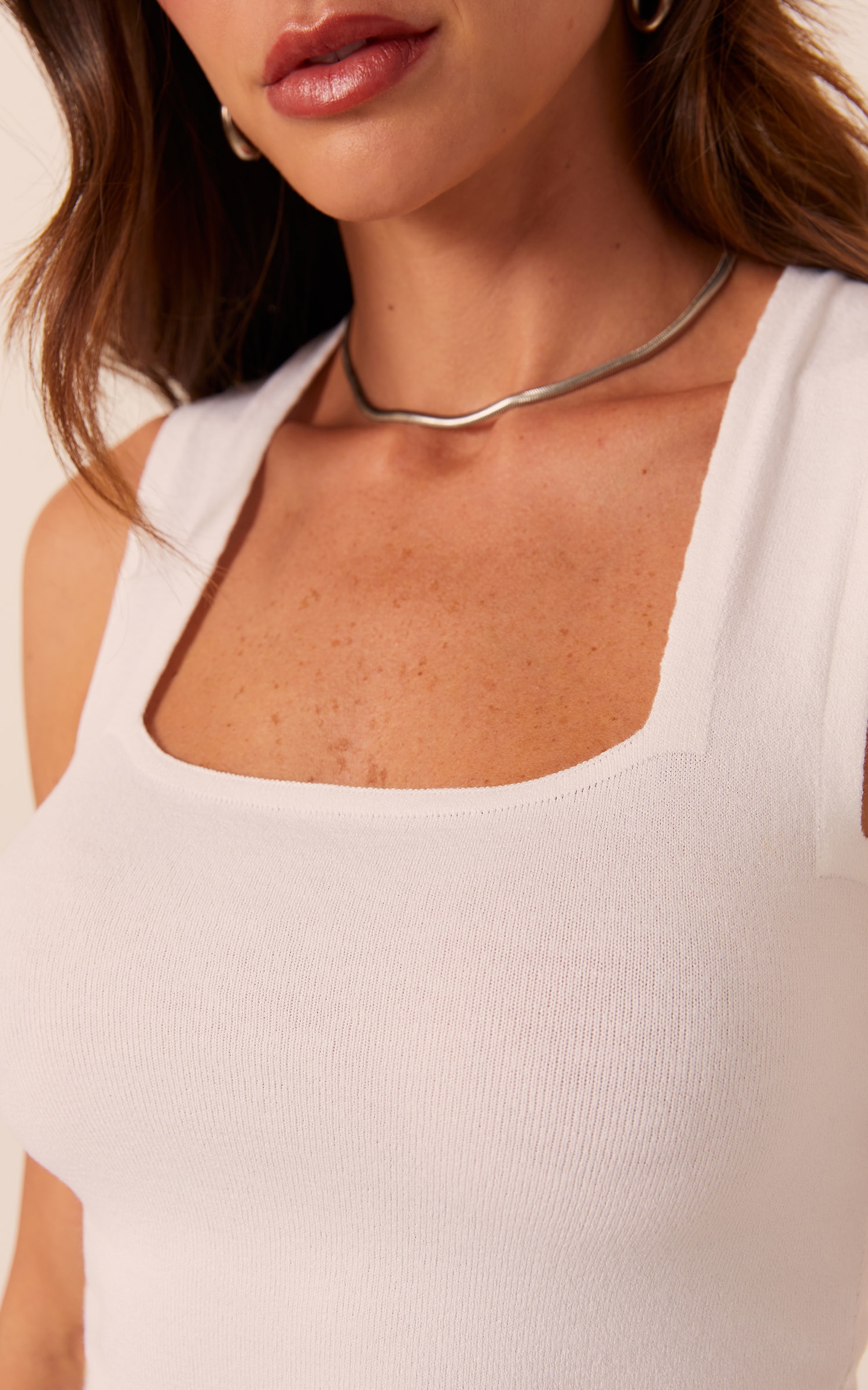 Cropped Tricot Decote Trapézio Off White