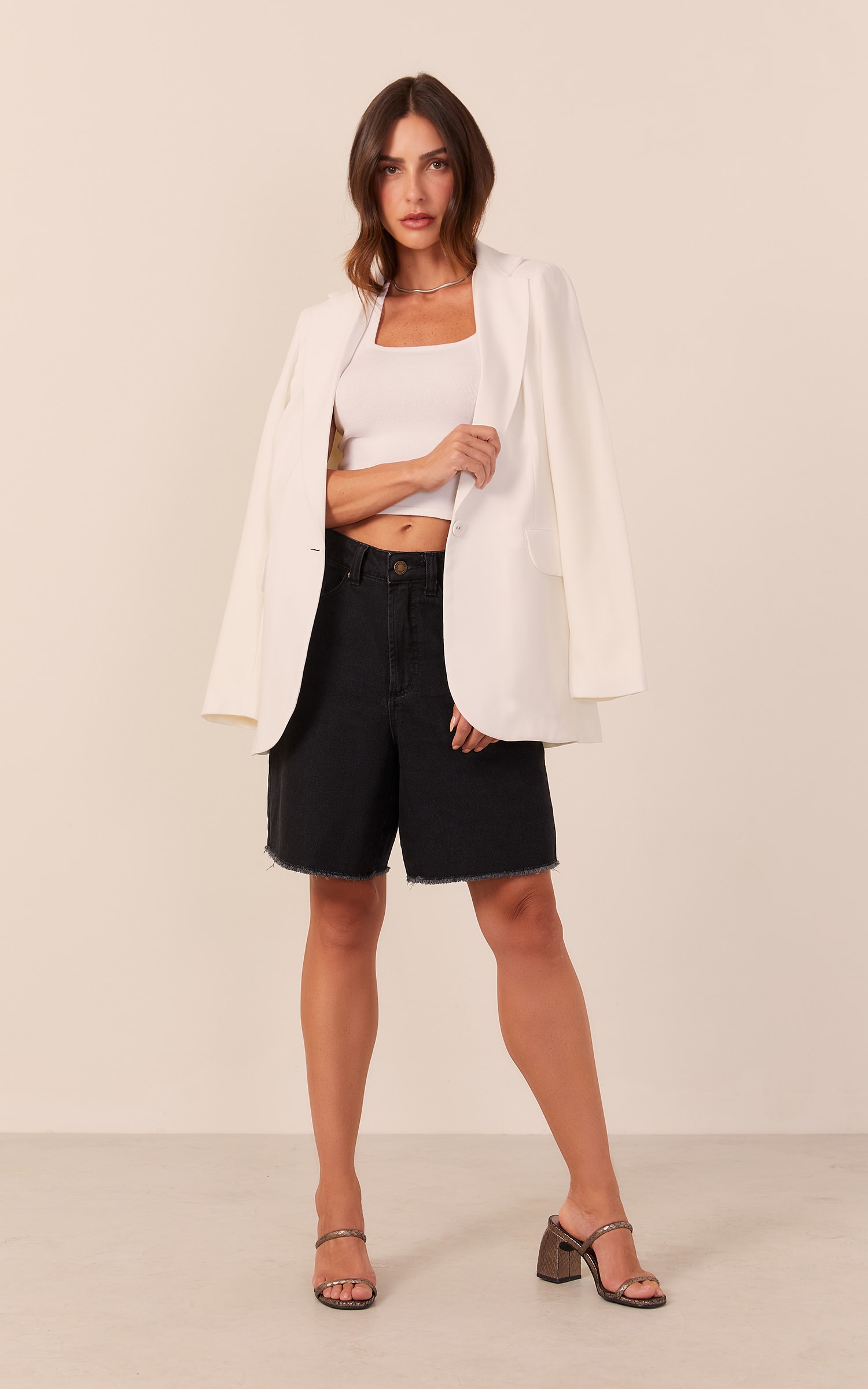 Cropped Tricot Decote Trapézio Off White