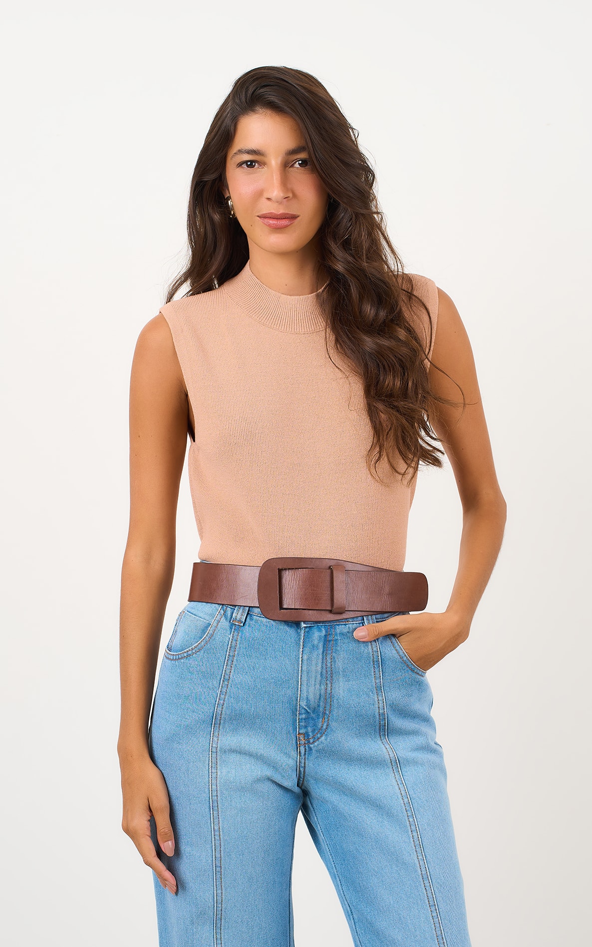 Cropped Tricot Gola Canelada Amêndoa