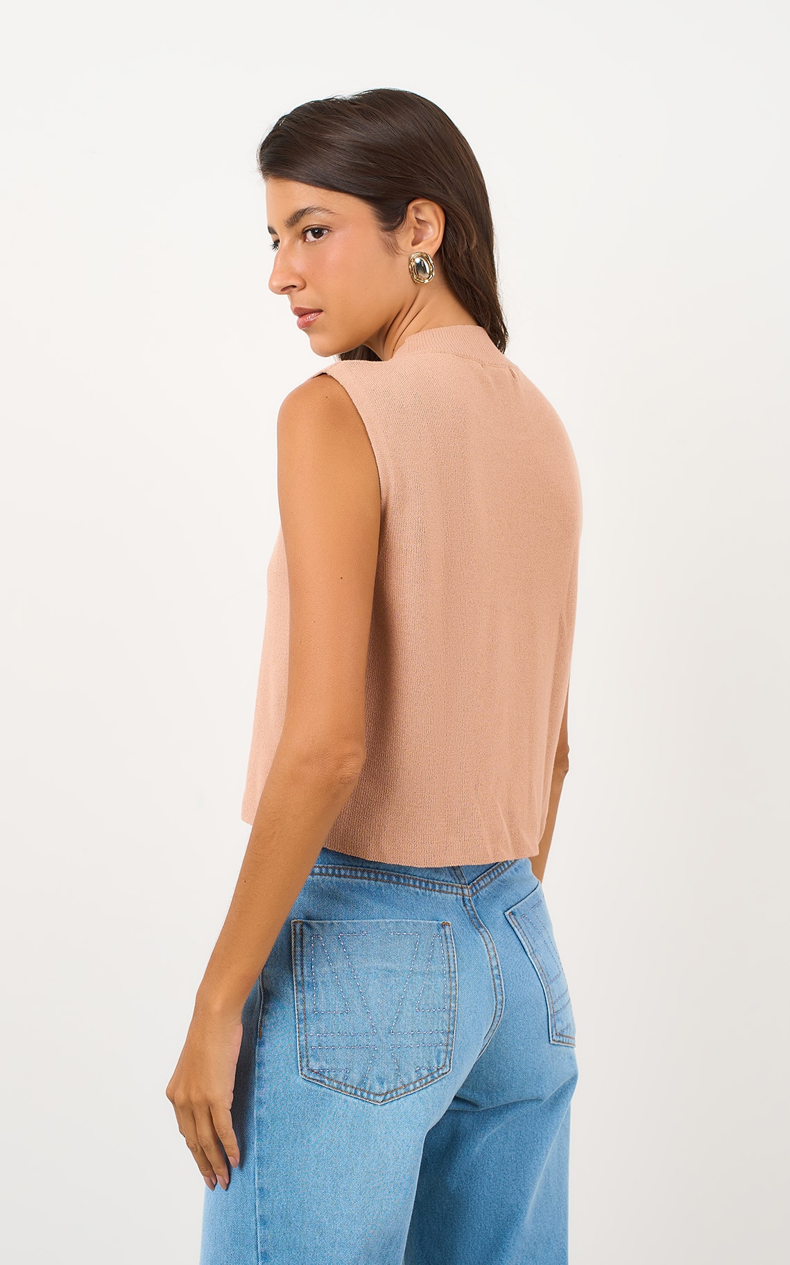 Cropped Tricot Gola Canelada Amêndoa