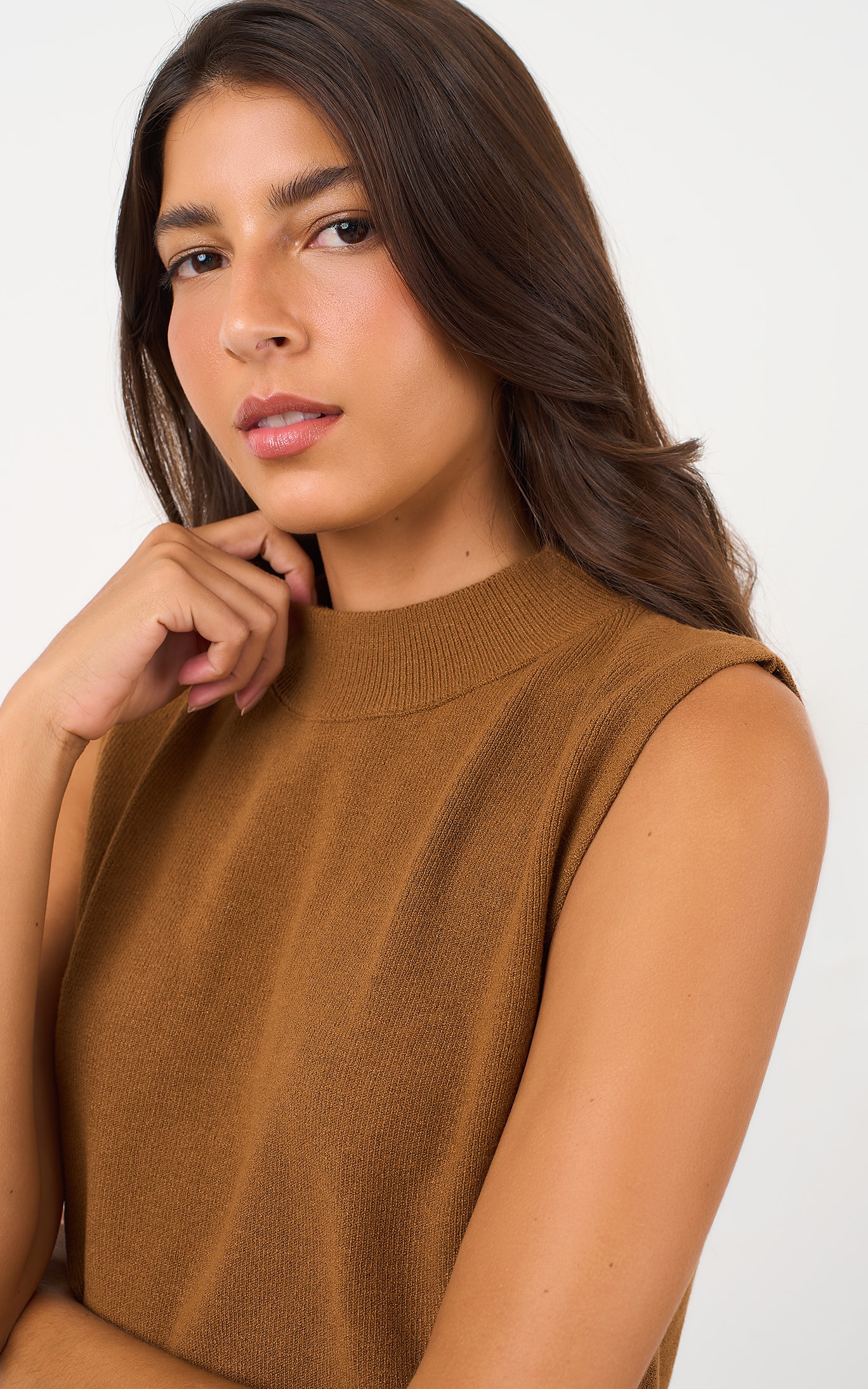 Cropped Tricot Gola Canelada Caramelo