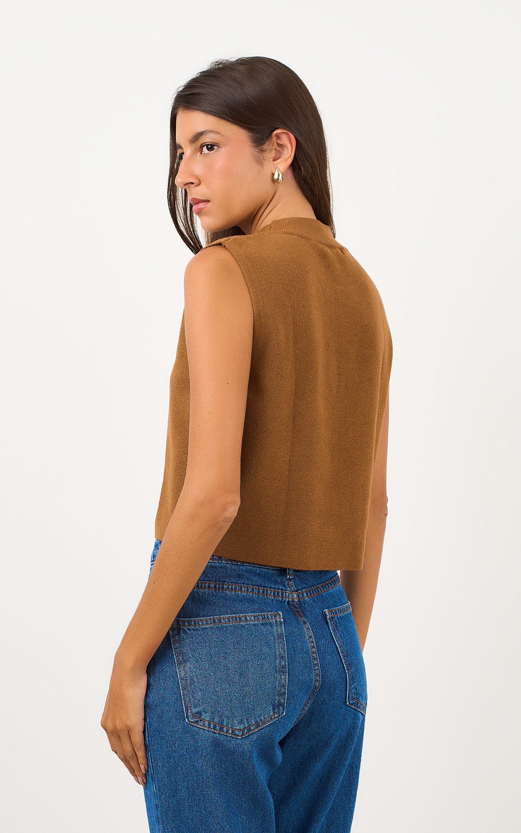Cropped Tricot Gola Canelada Caramelo