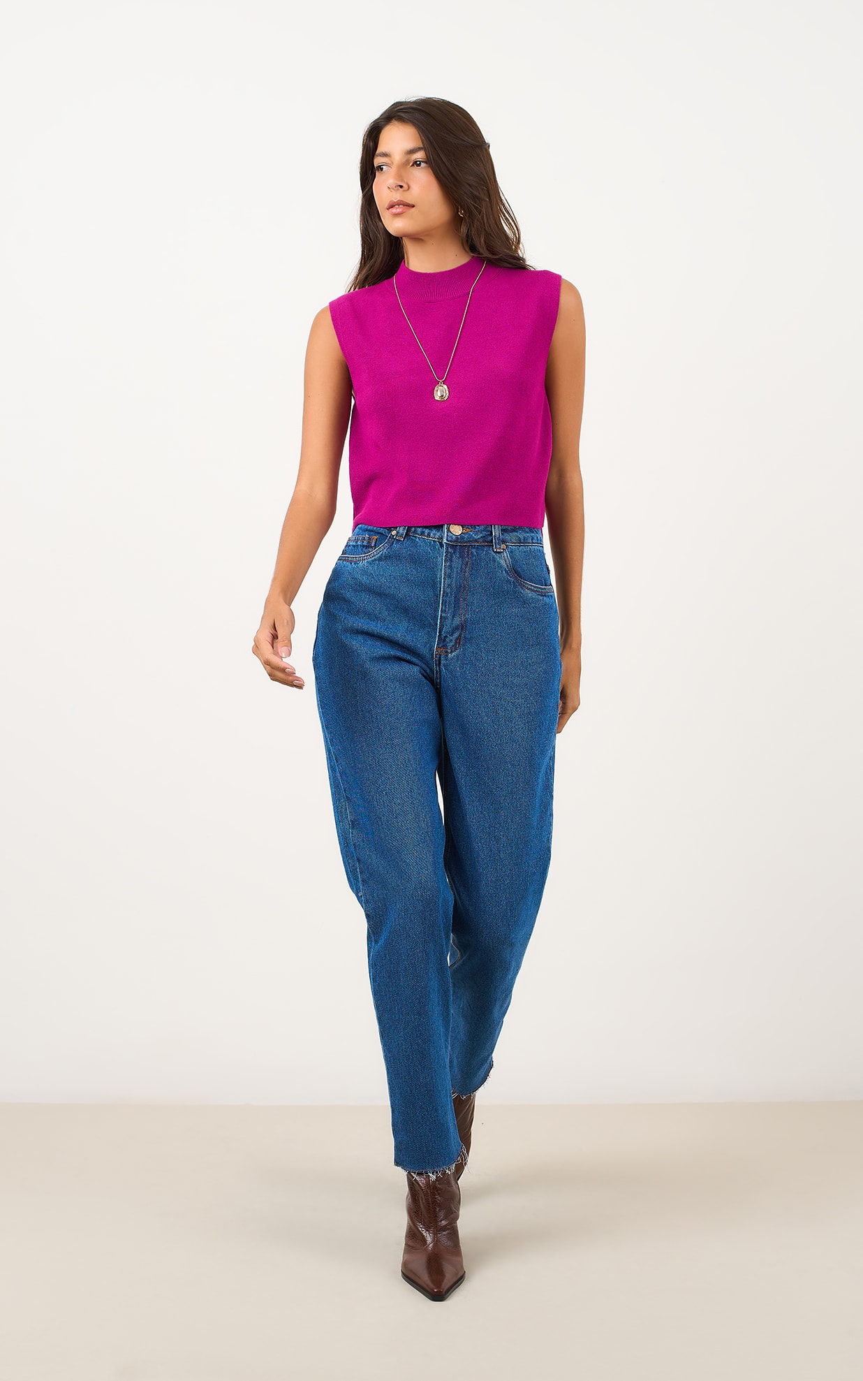 Cropped Tricot Gola Canelada Fúcsia