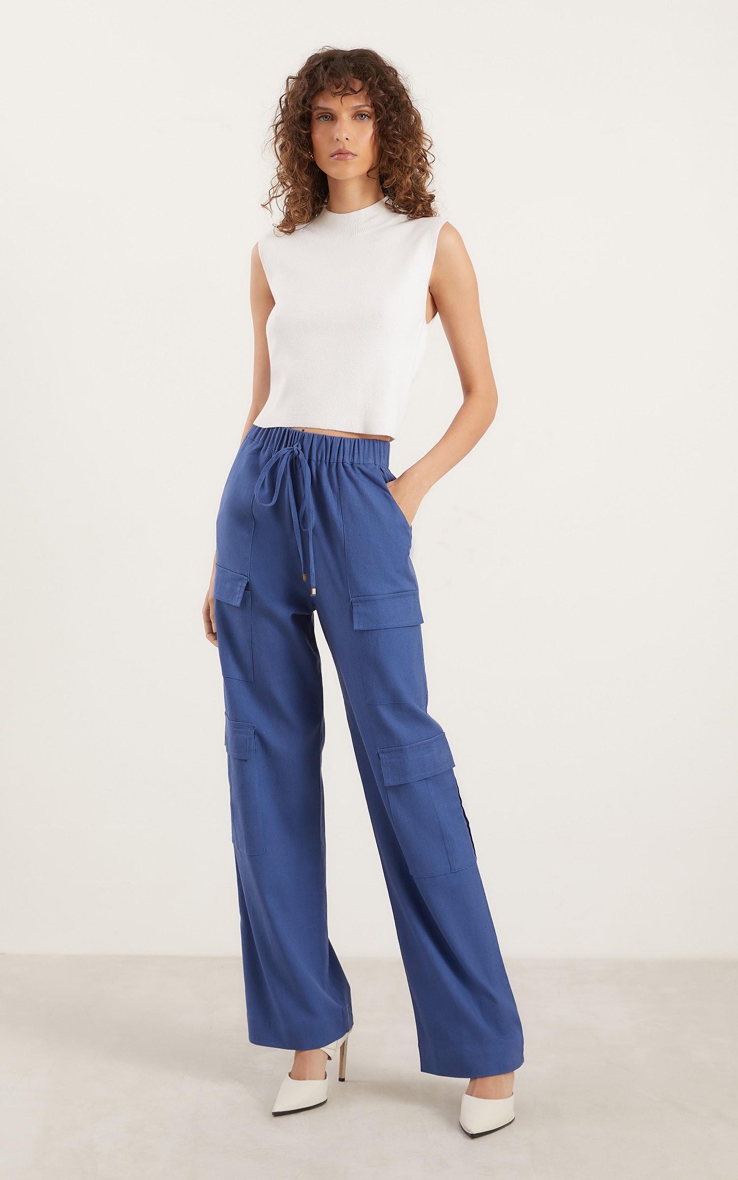 Cropped Tricot Gola Canelada Off White