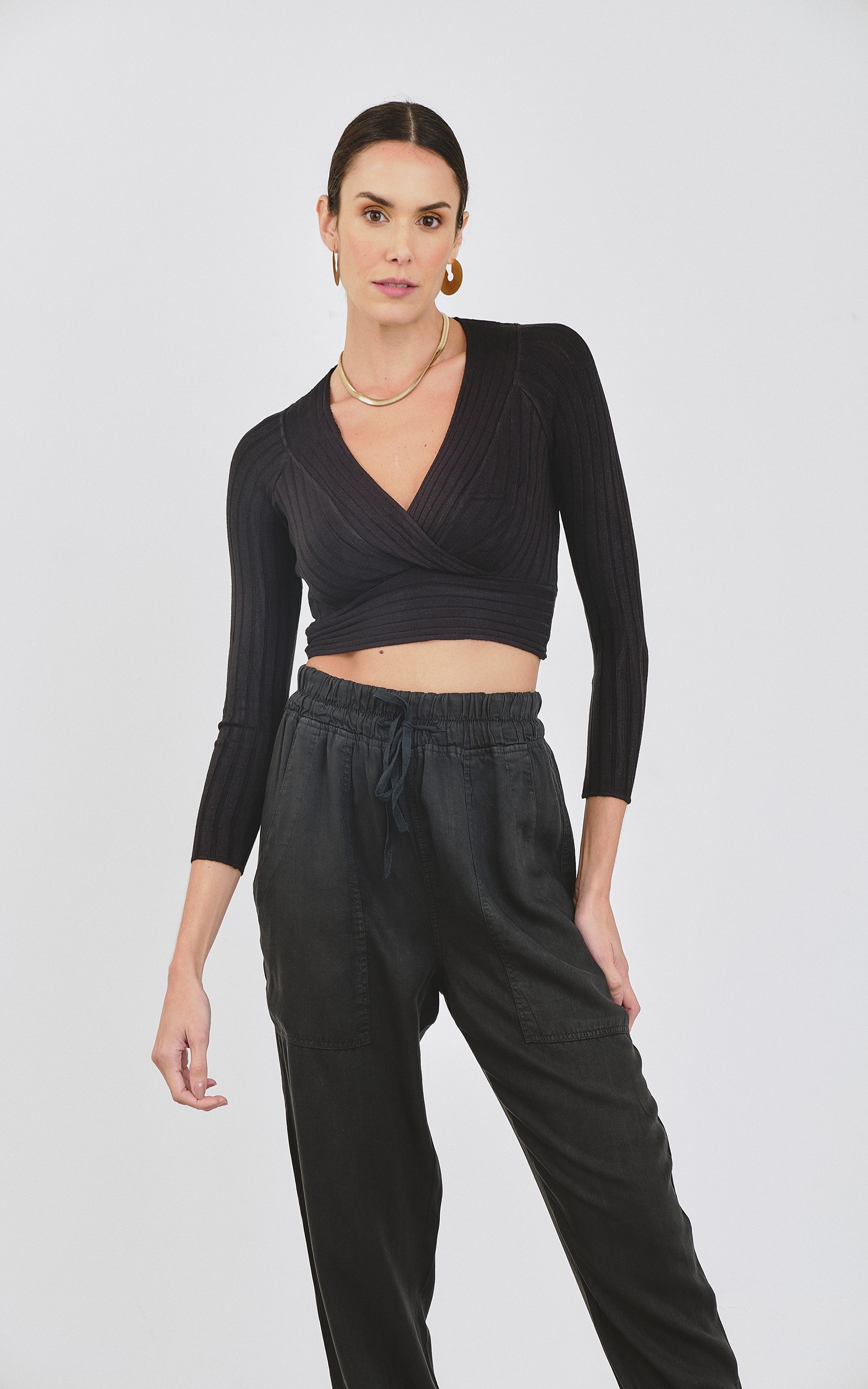 Cropped Tricot Oriental Preto