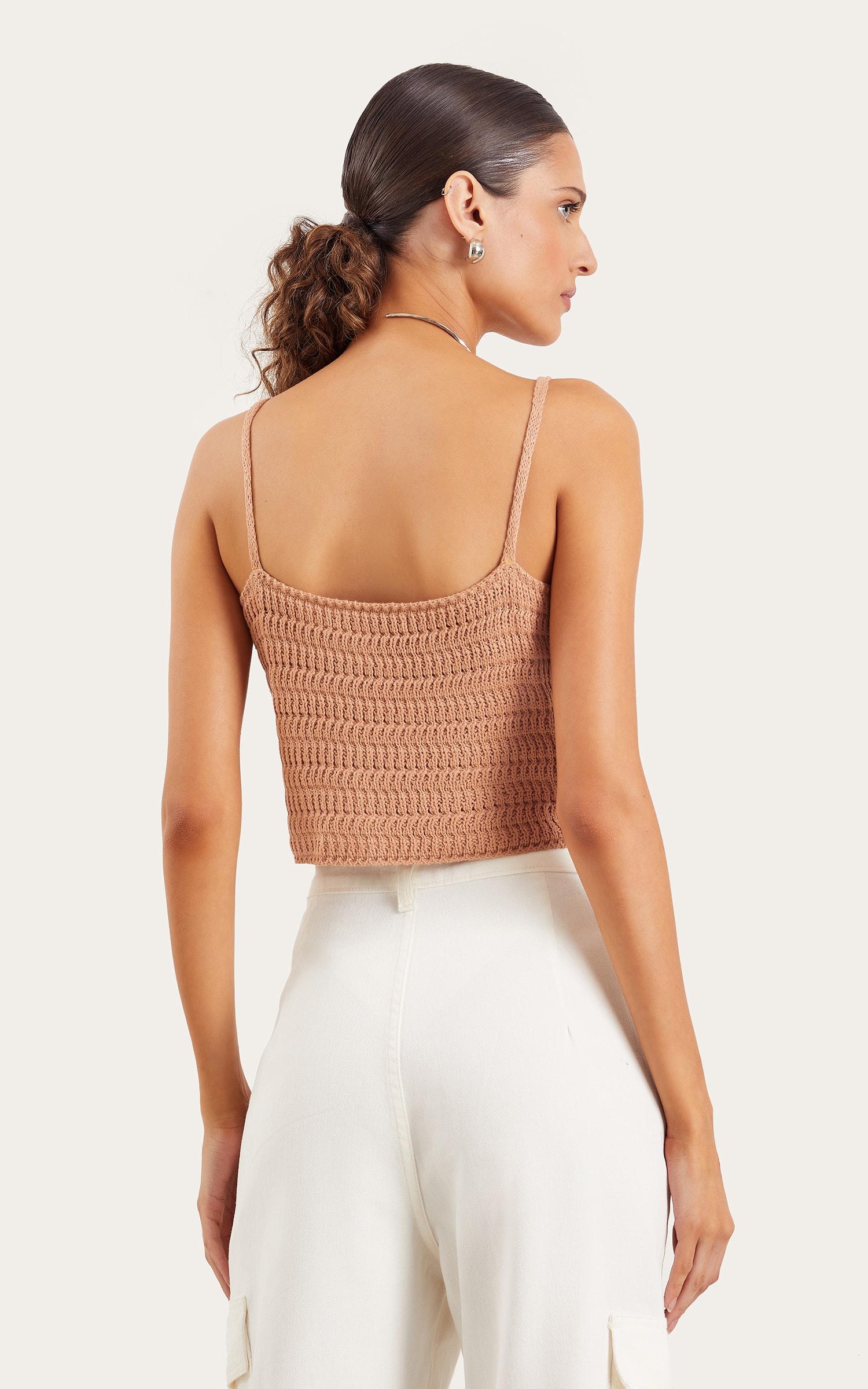 Cropped Tricot Ponto Vazado Nude