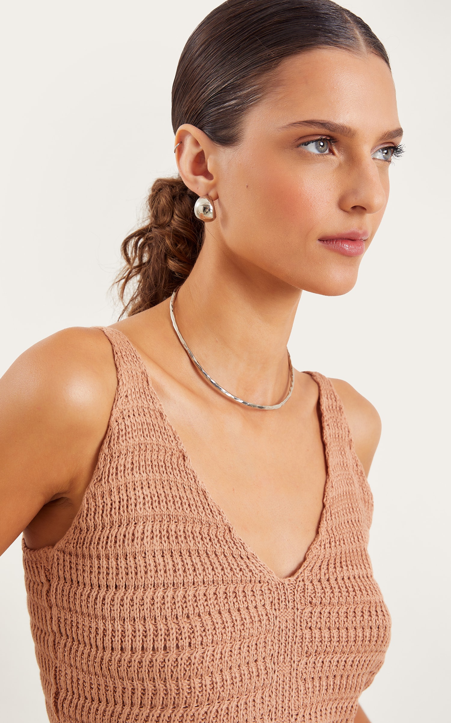 Cropped Tricot Ponto Vazado Nude