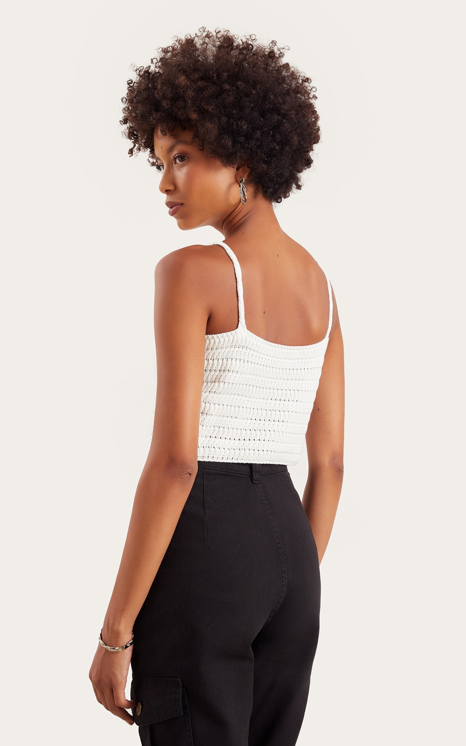 Cropped Tricot Ponto Vazado Off White