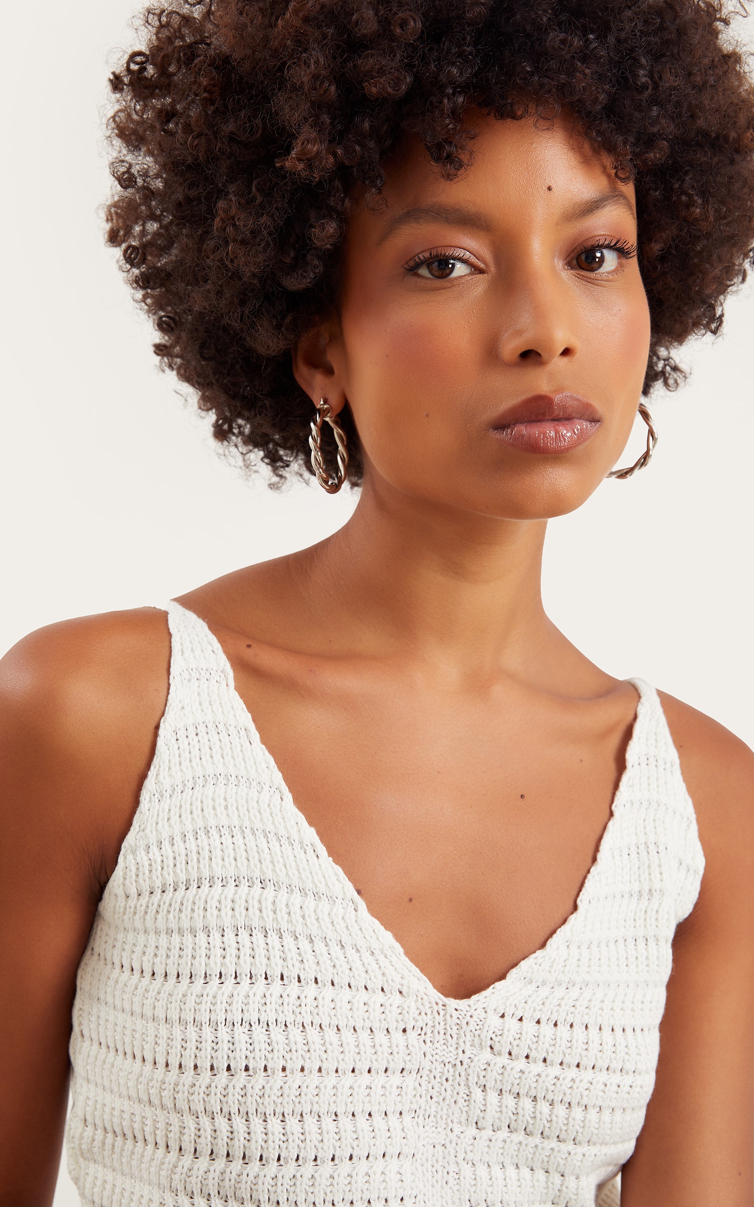 Cropped Tricot Ponto Vazado Off White