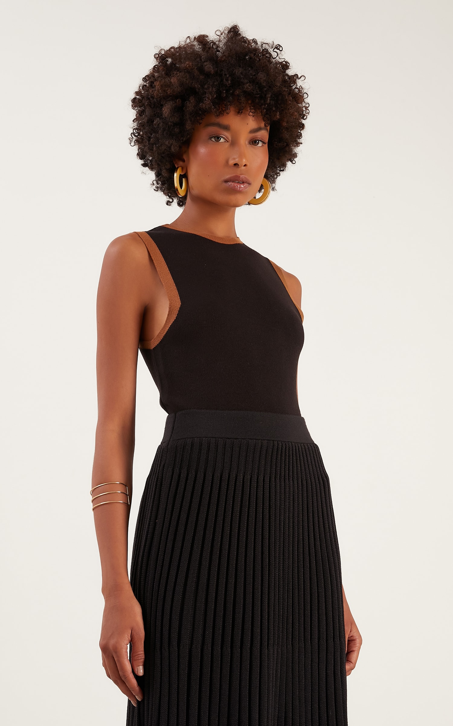 Cropped Tricot Retilínea Preto