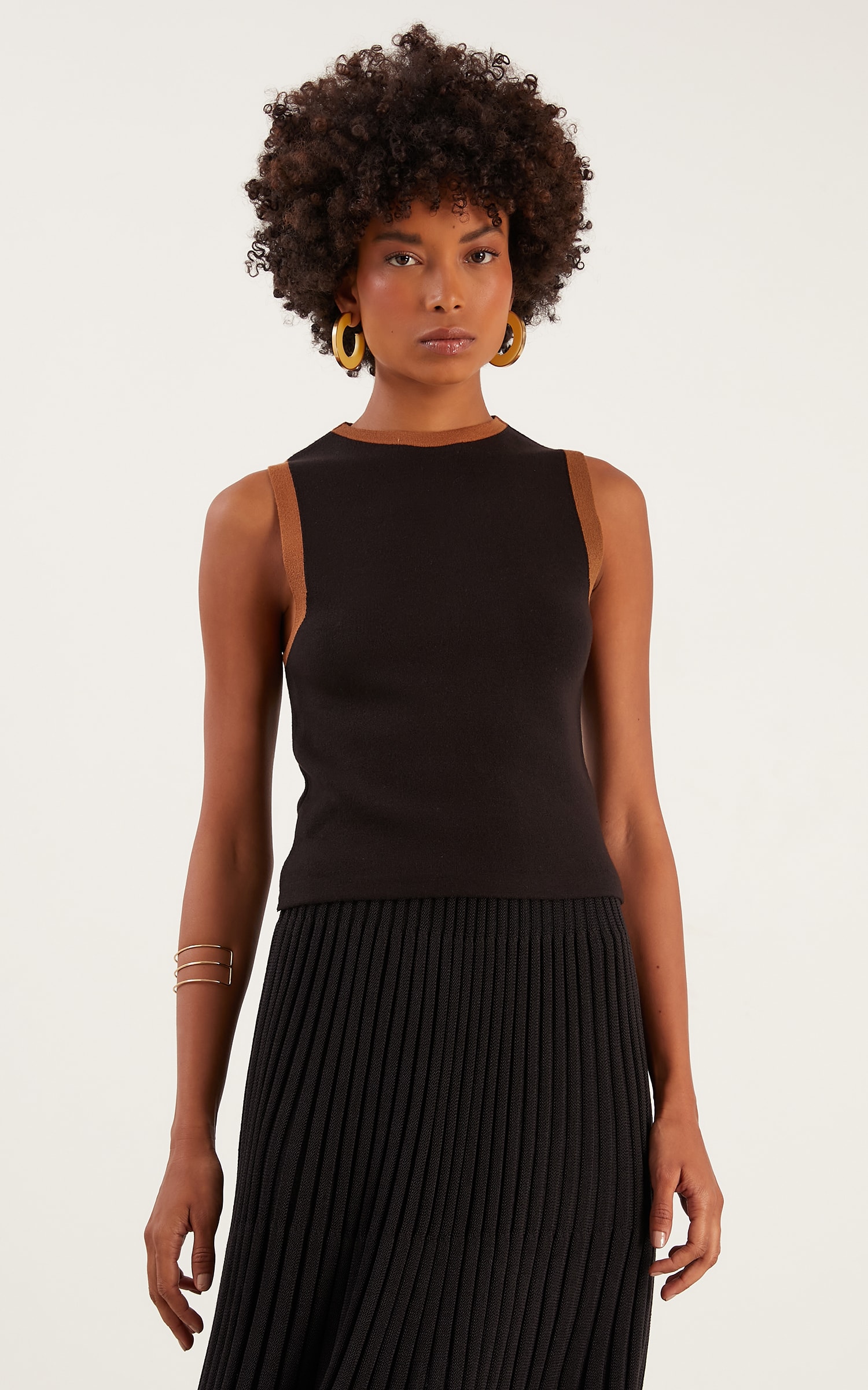 Cropped Tricot Retilínea Preto