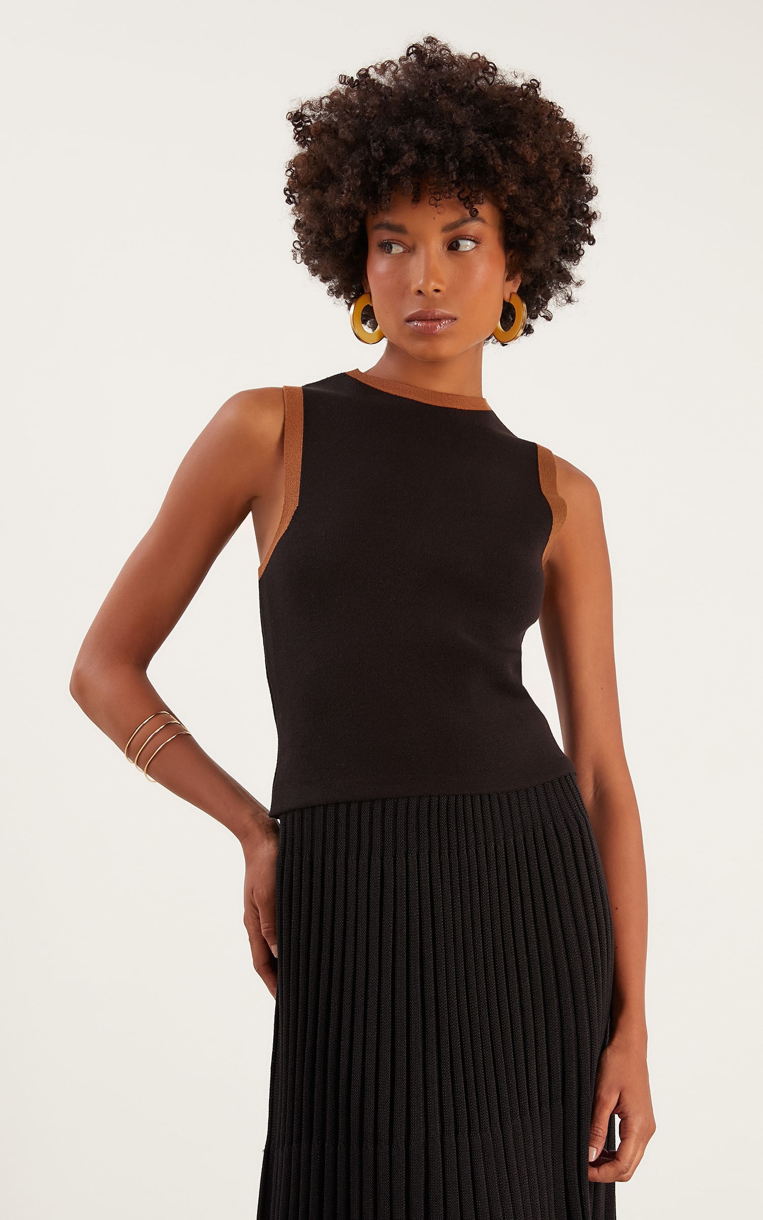 Cropped Tricot Retilínea Preto