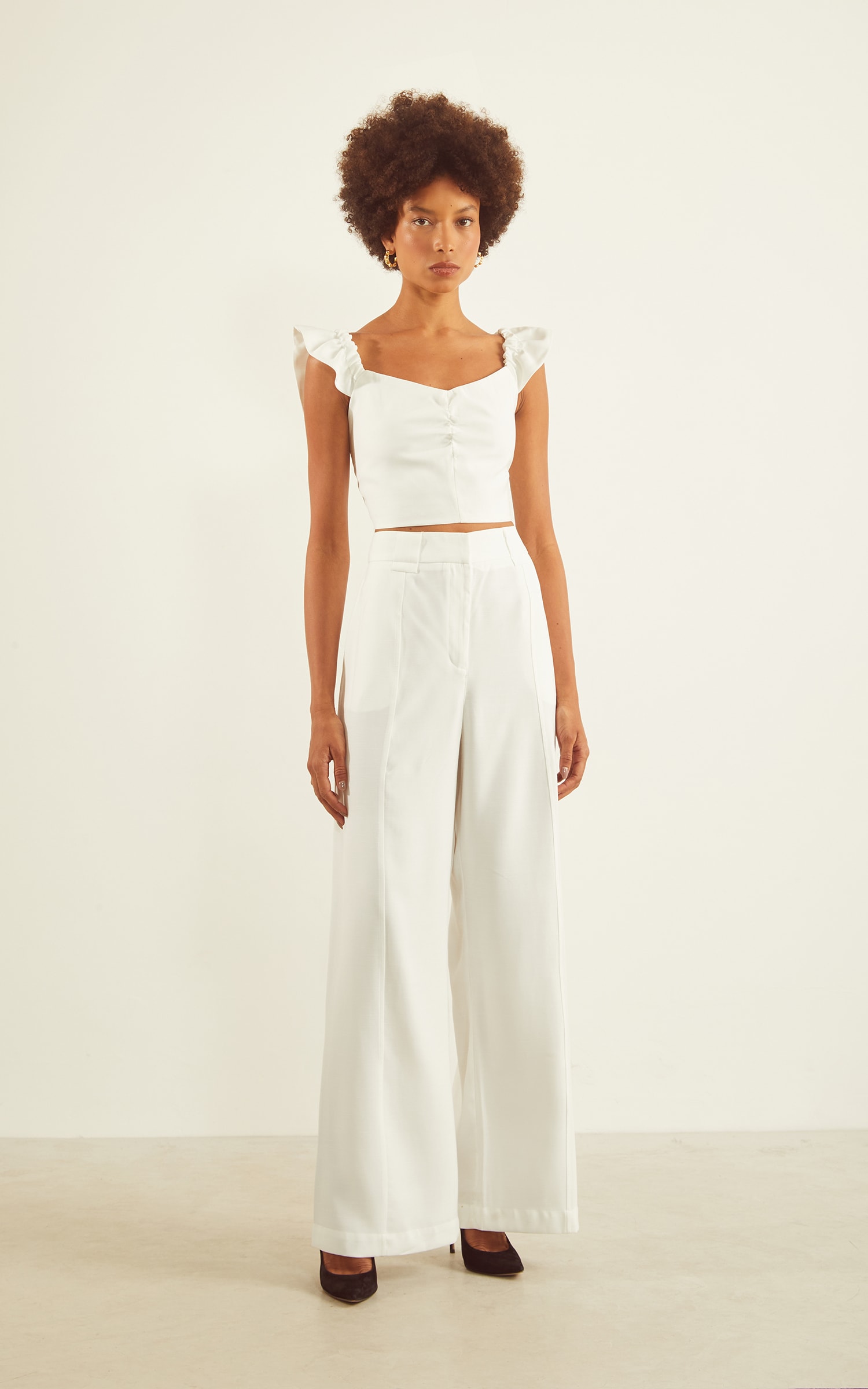 Cropped Velvet Detalhe Busto Off White