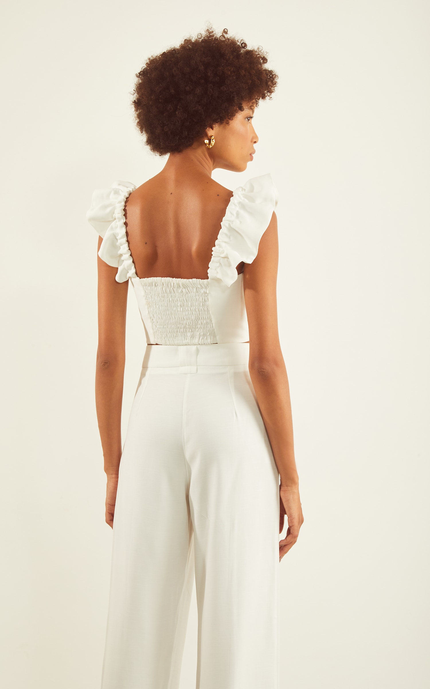 Cropped Velvet Detalhe Busto Off White