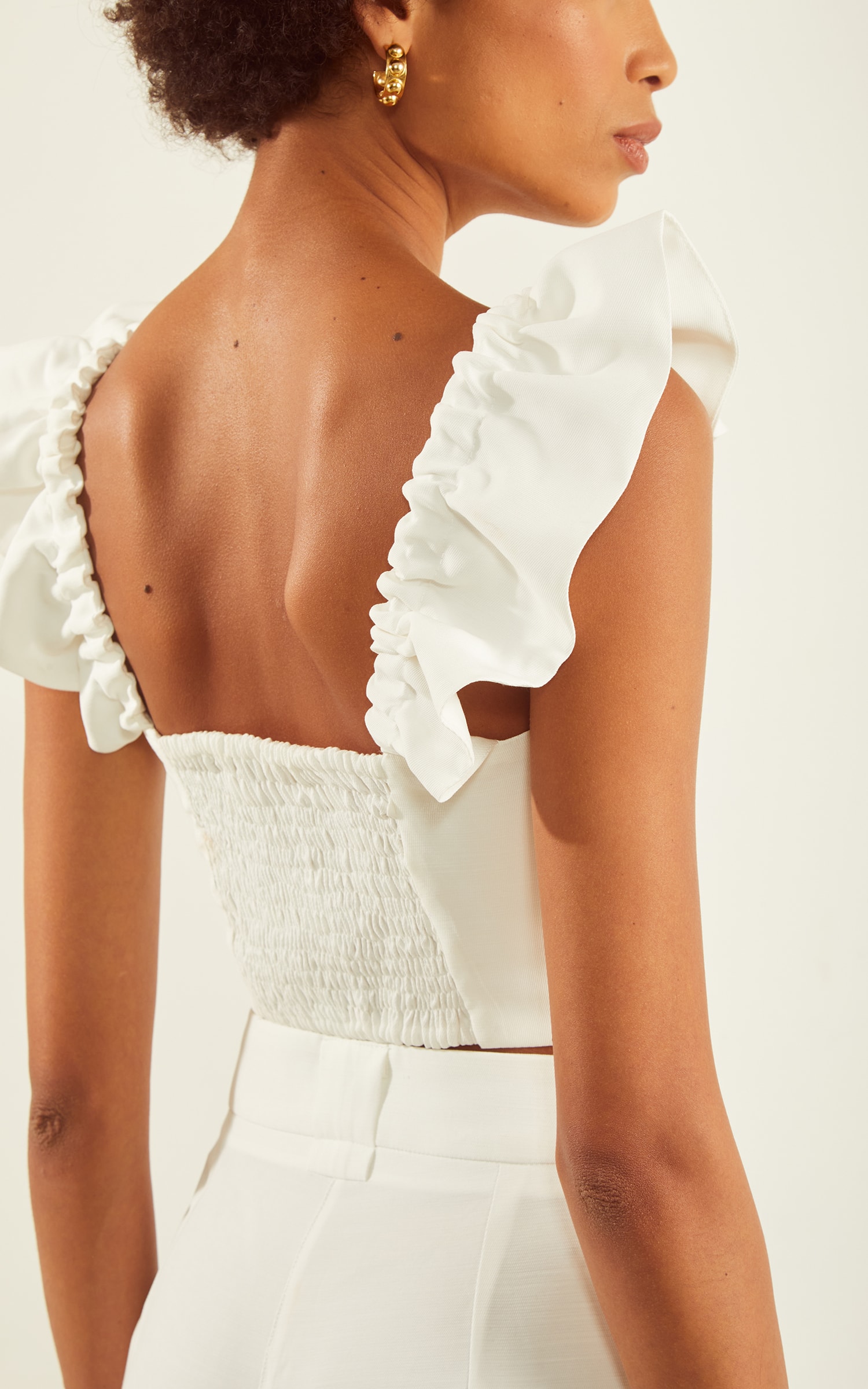 Cropped Velvet Detalhe Busto Off White
