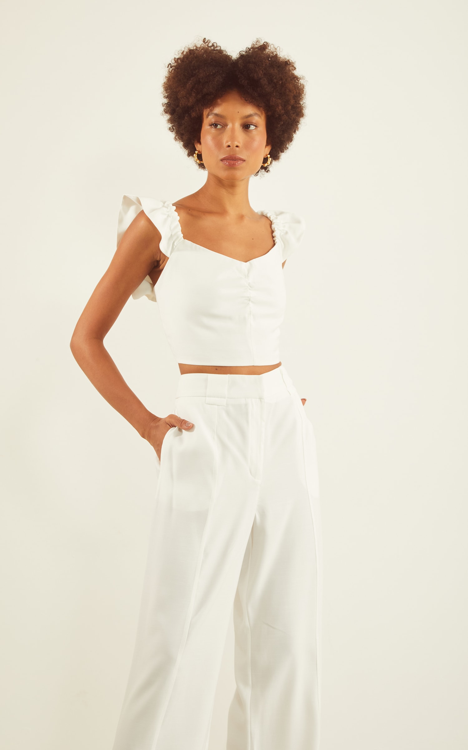 Cropped Velvet Detalhe Busto Off White