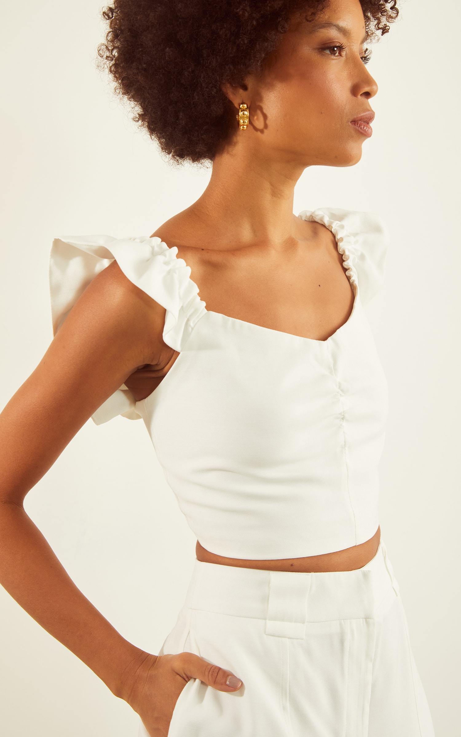 Cropped Velvet Detalhe Busto Off White