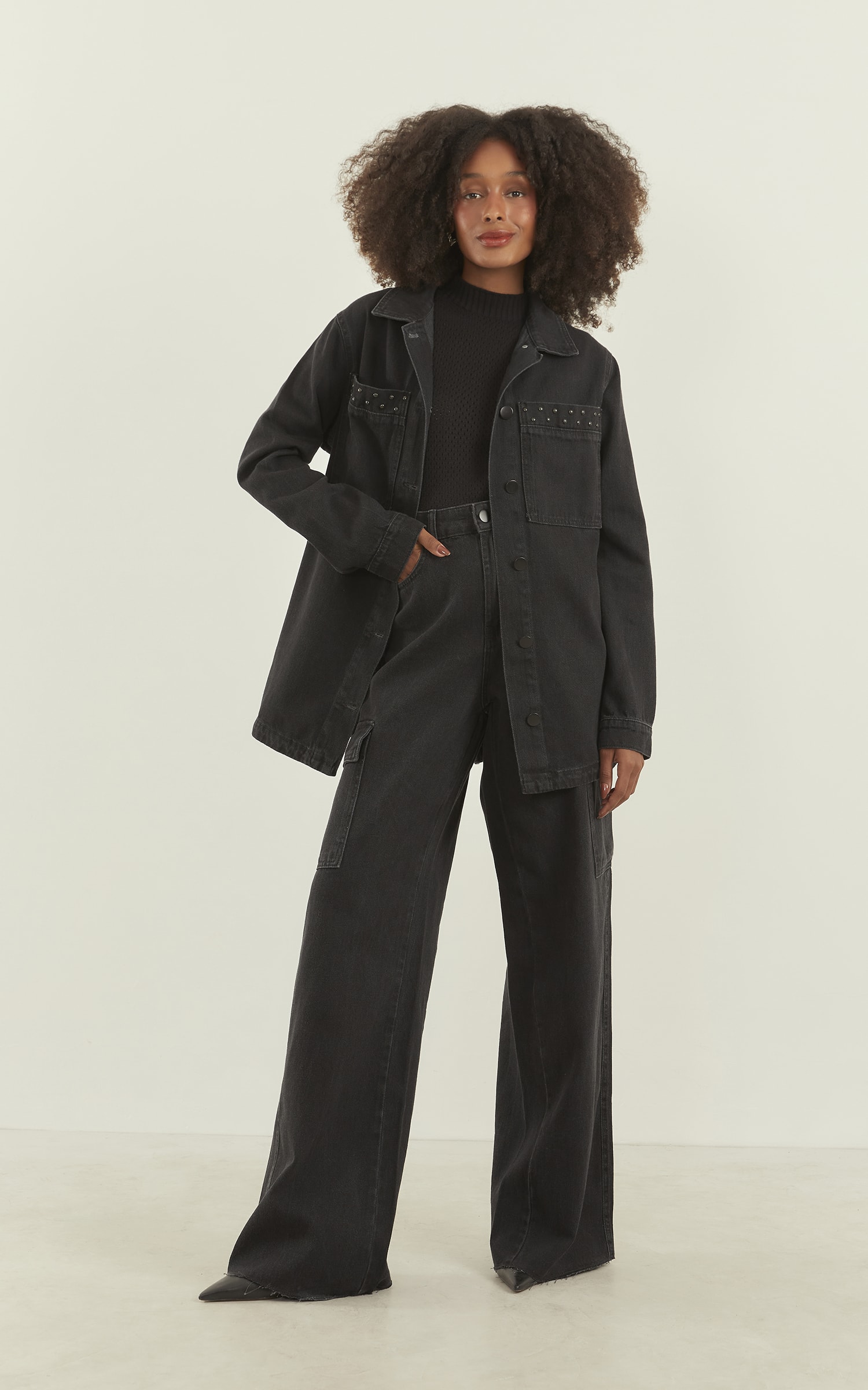 Jaqueta Bordada Jeans Black