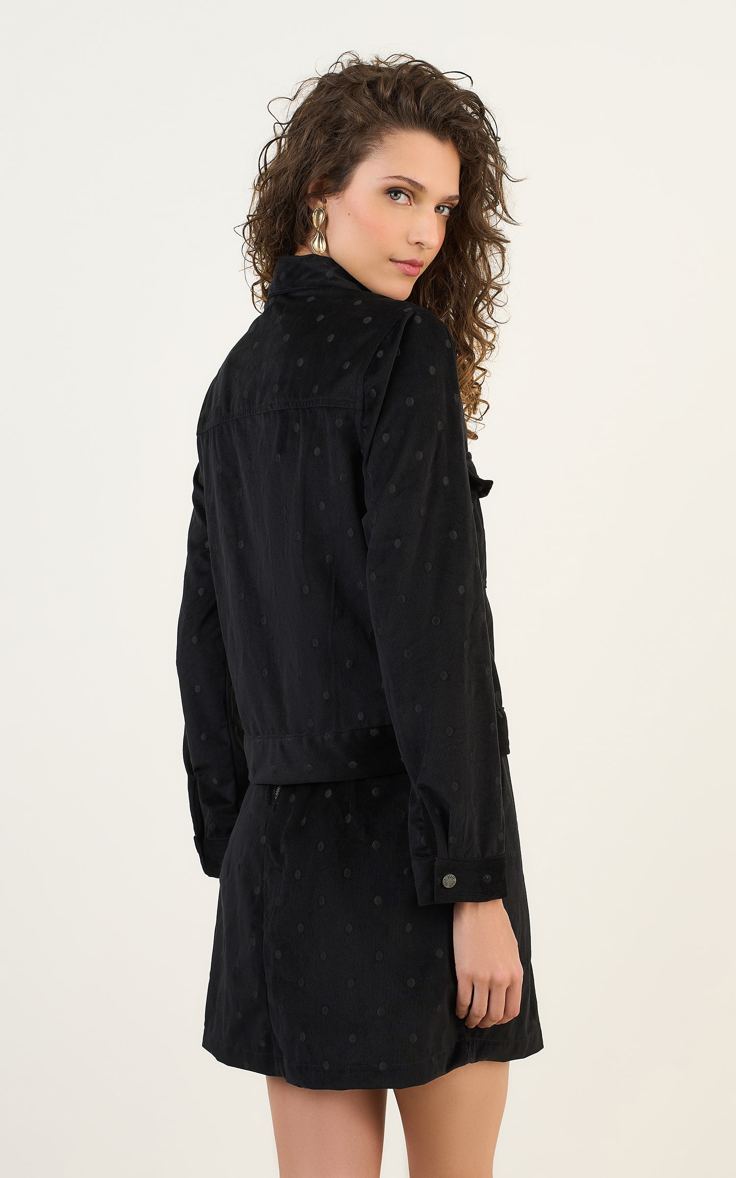 Jaqueta Cotele Bordado Preto