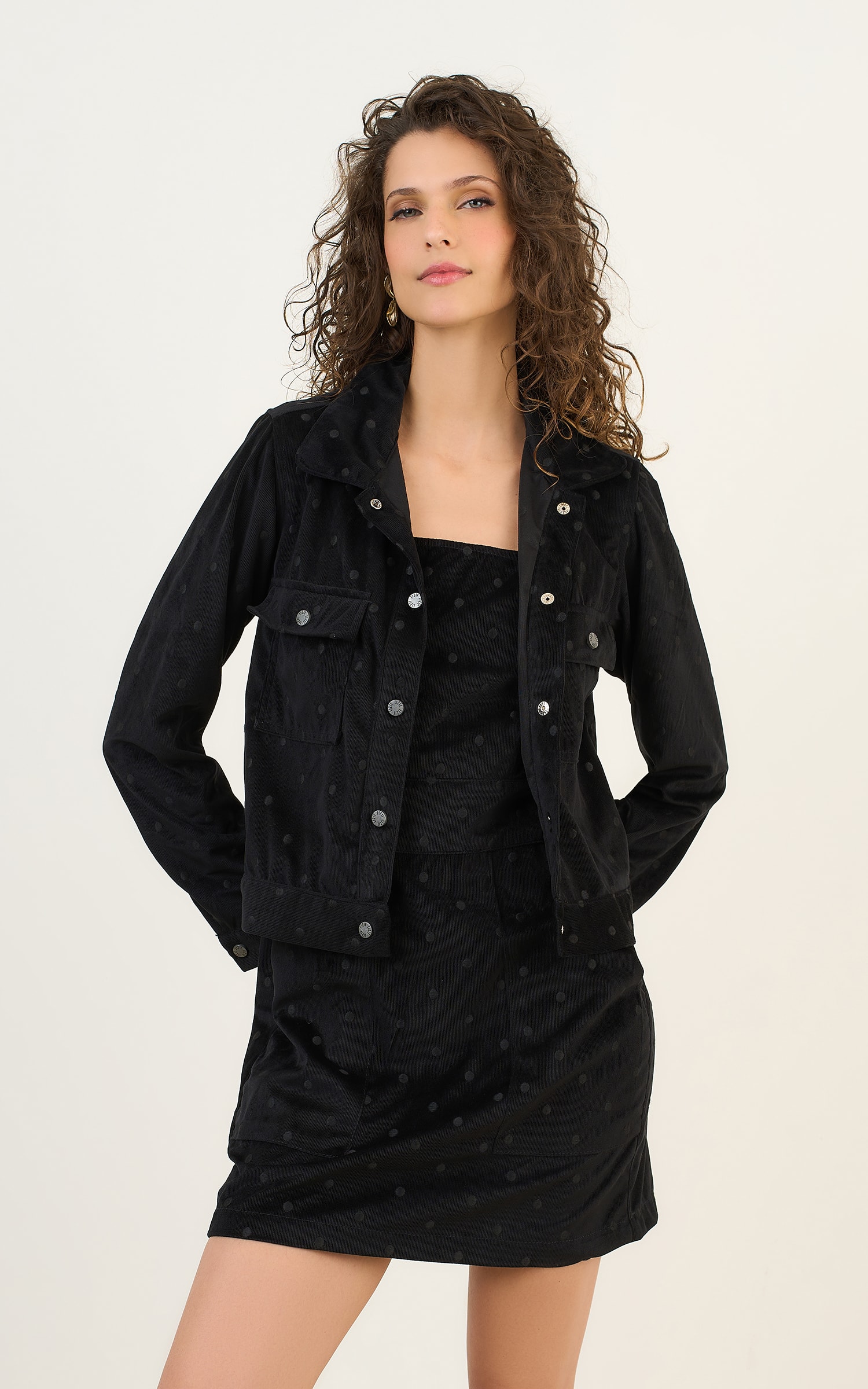 Jaqueta Cotele Bordado Preto