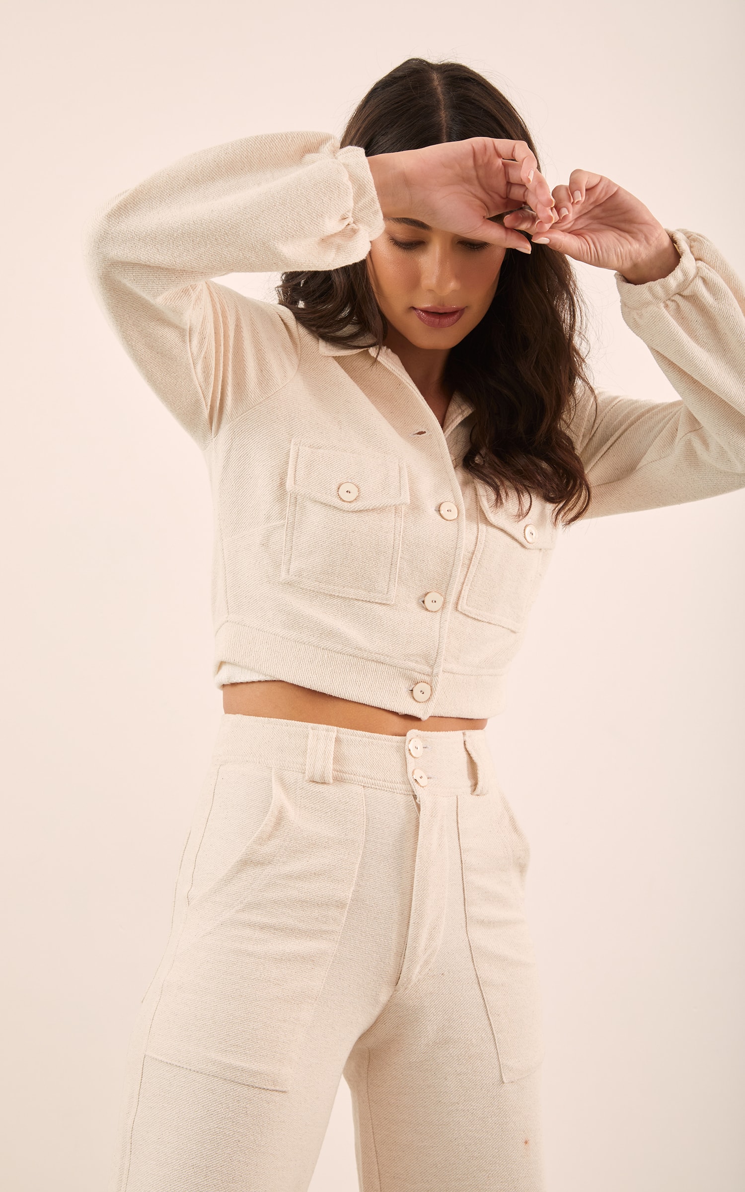Jaqueta Cropped Moletom Sarjado Natural