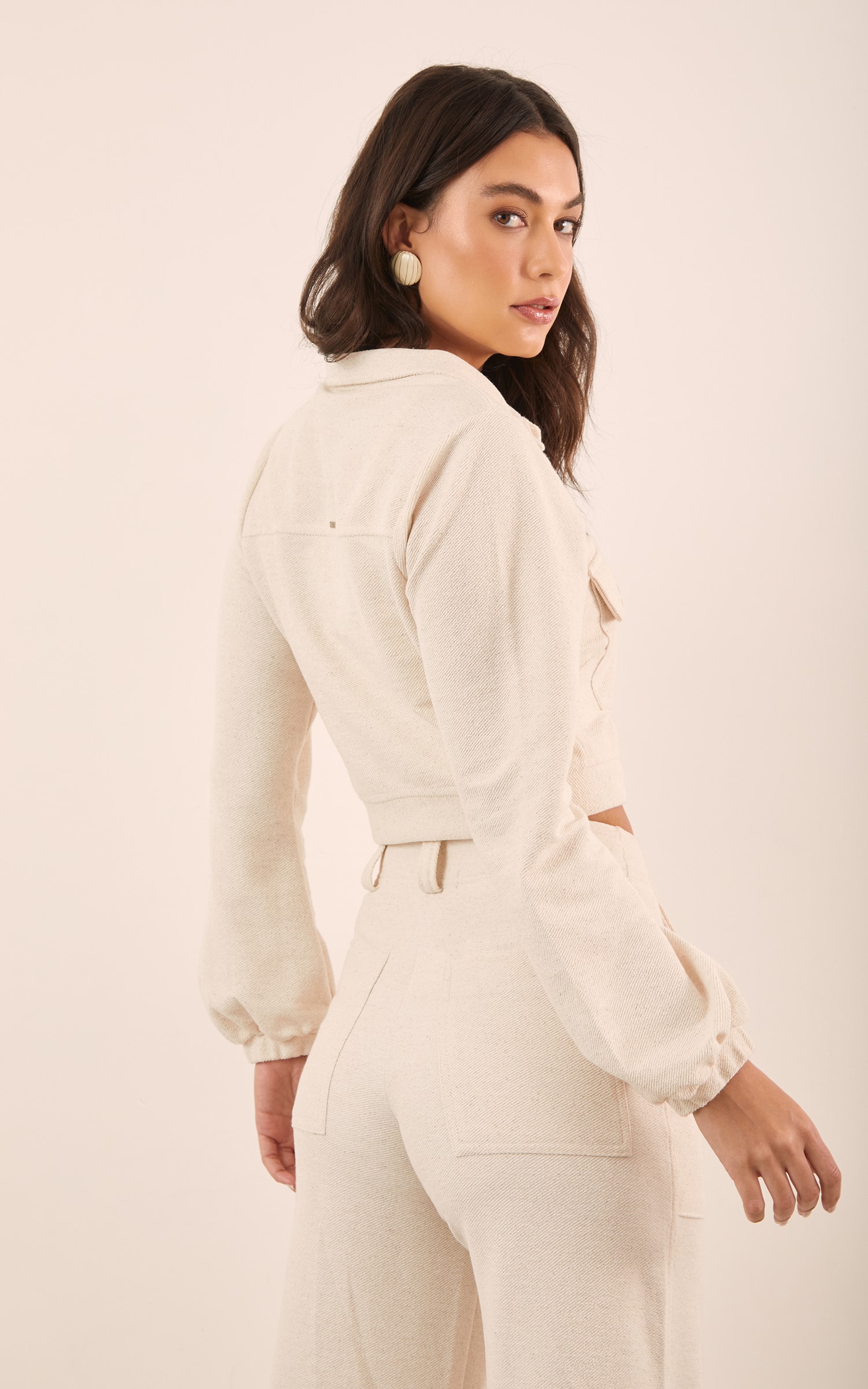 Jaqueta Cropped Moletom Sarjado Natural