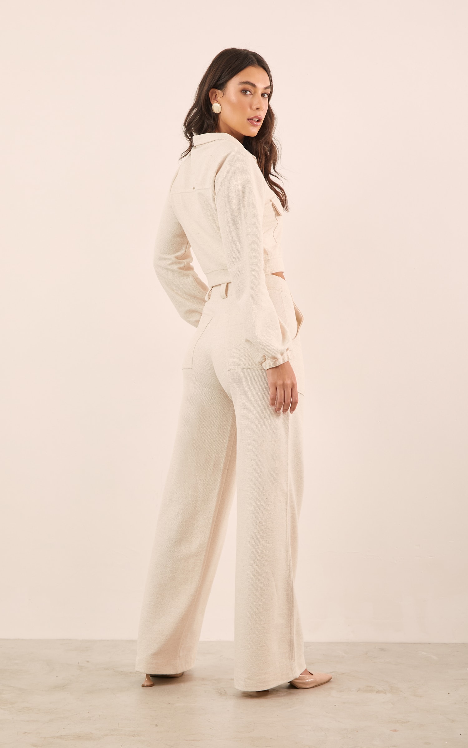 Jaqueta Cropped Moletom Sarjado Natural