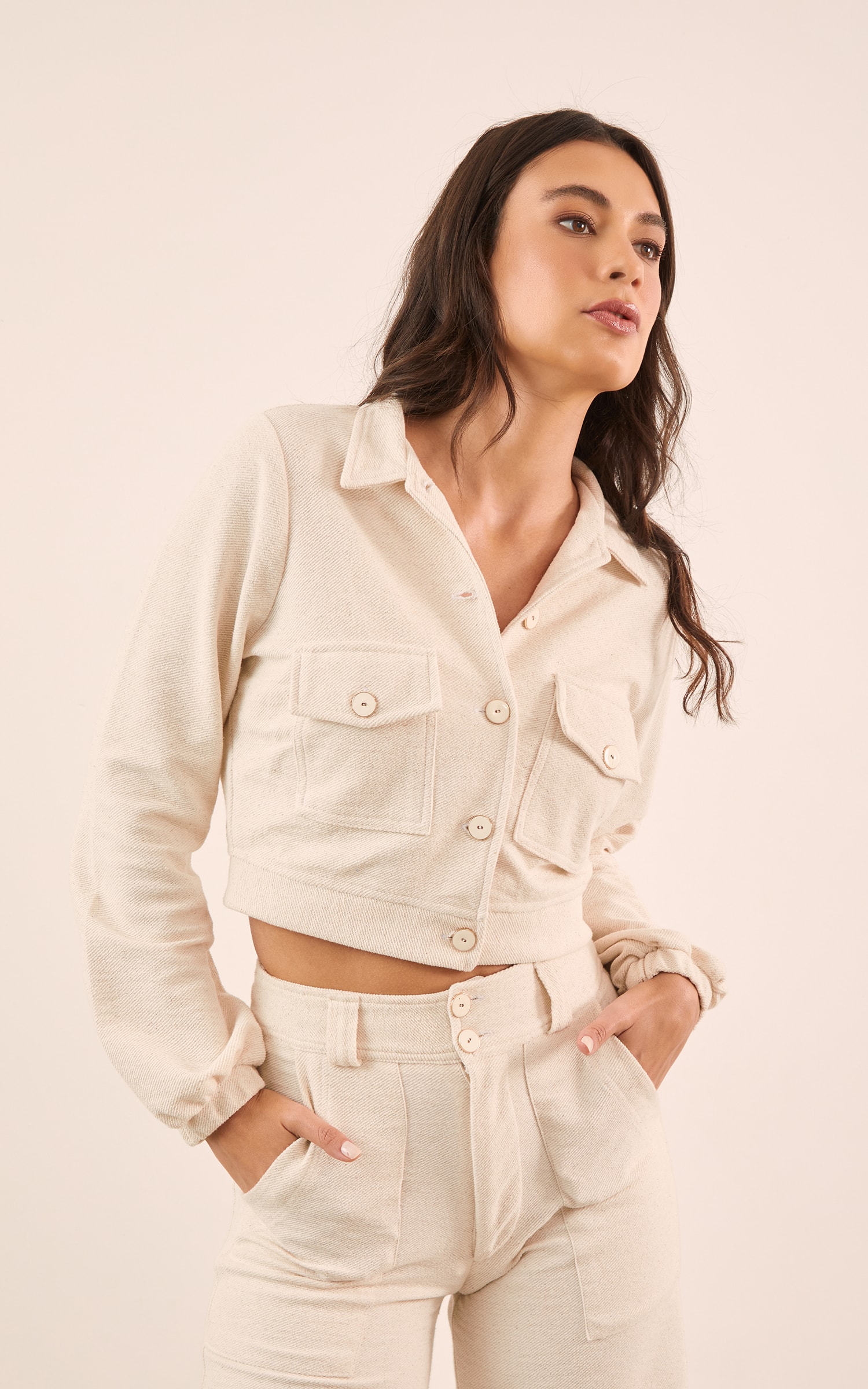 Jaqueta Cropped Moletom Sarjado Natural