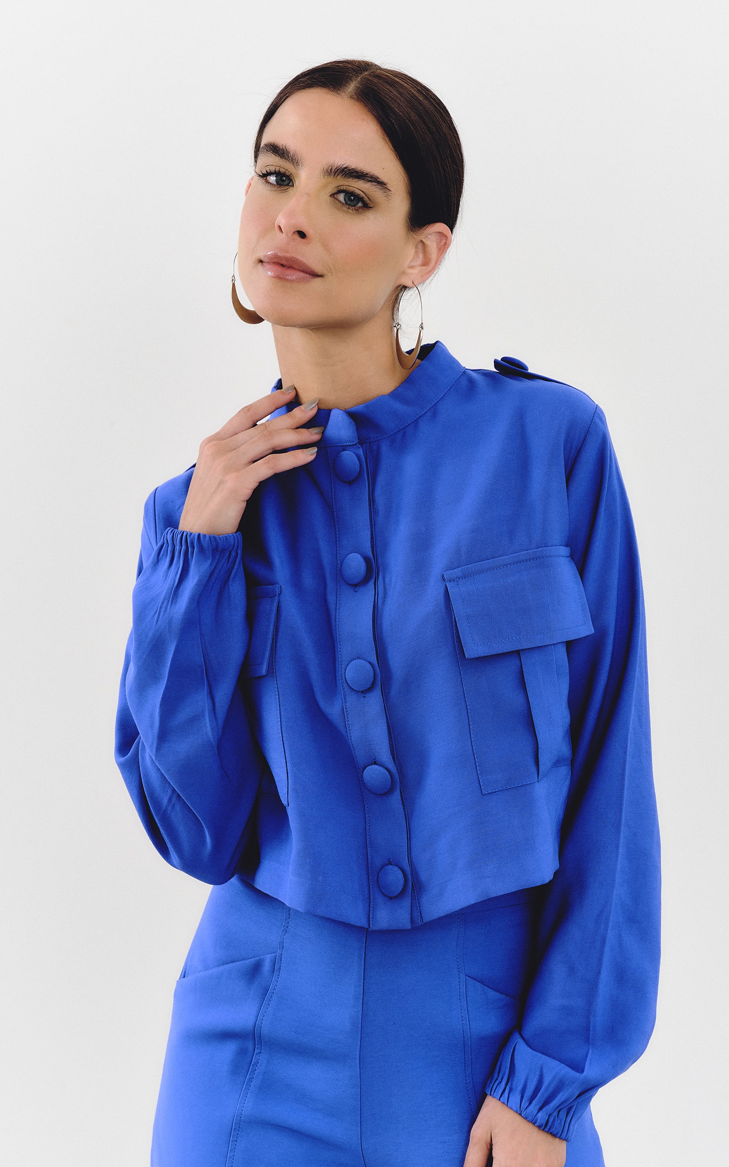 Jaqueta Cropped Self Azul Royal