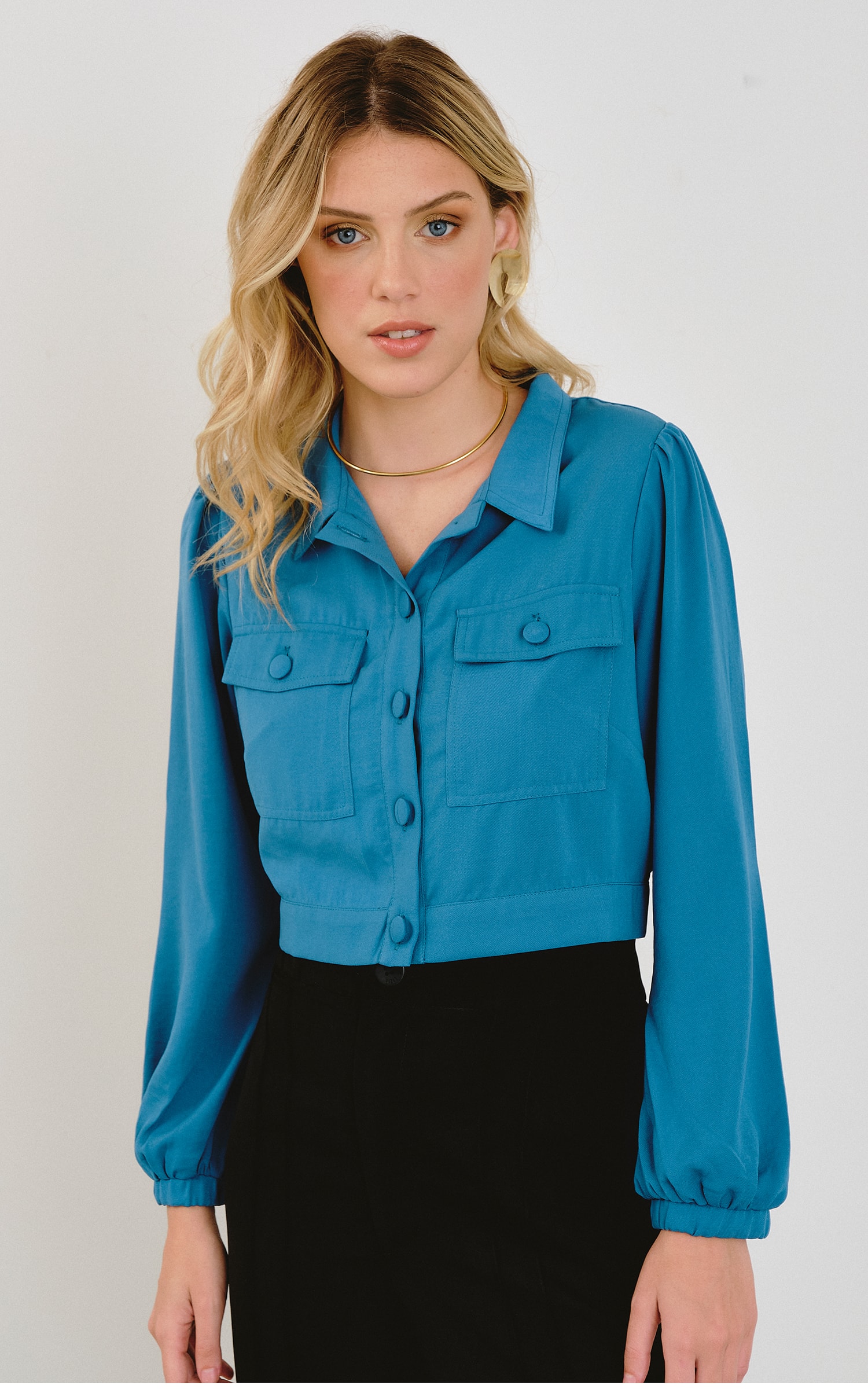 Jaqueta Cropped Urban Azul