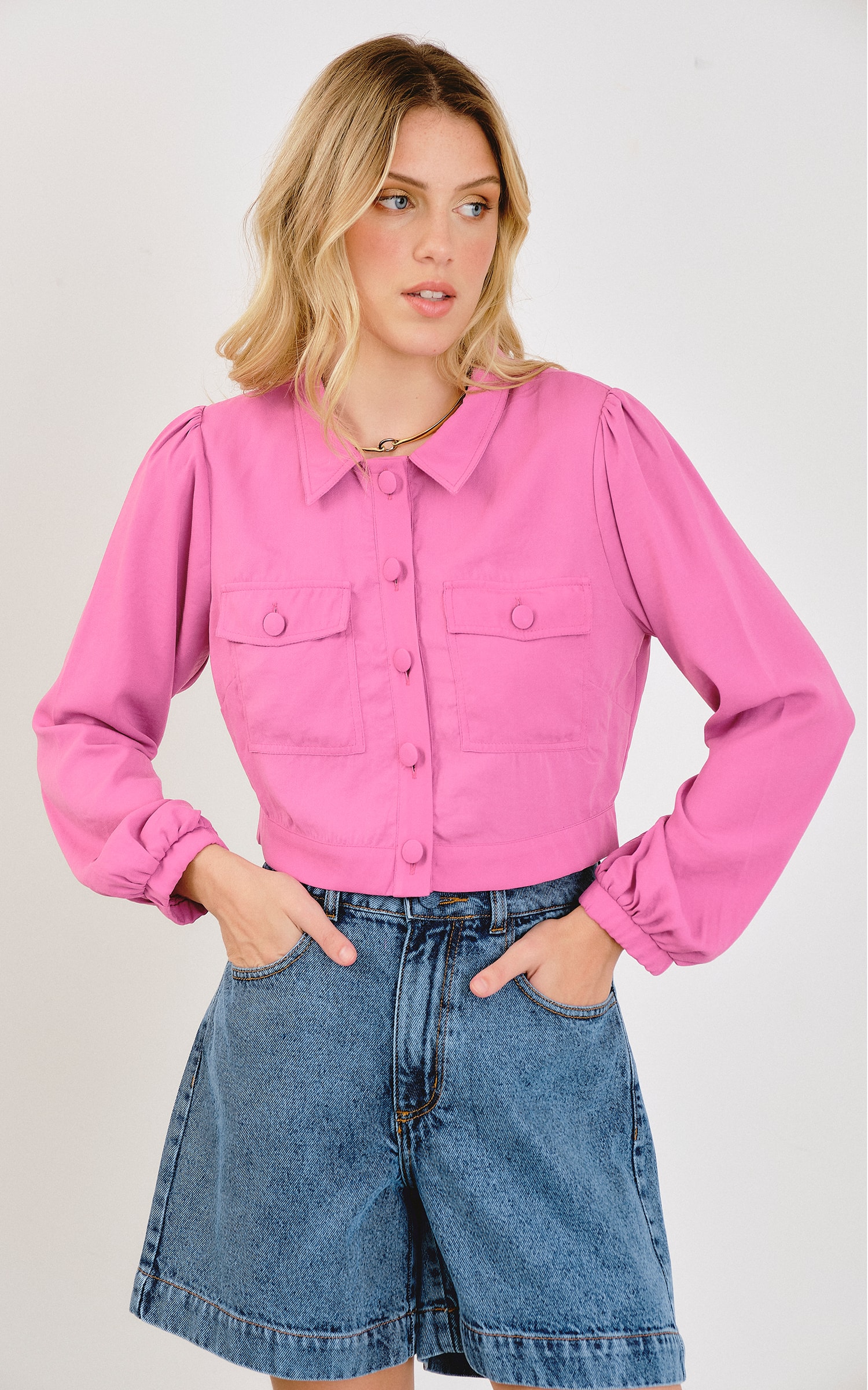 Jaqueta Cropped Urban Rosa
