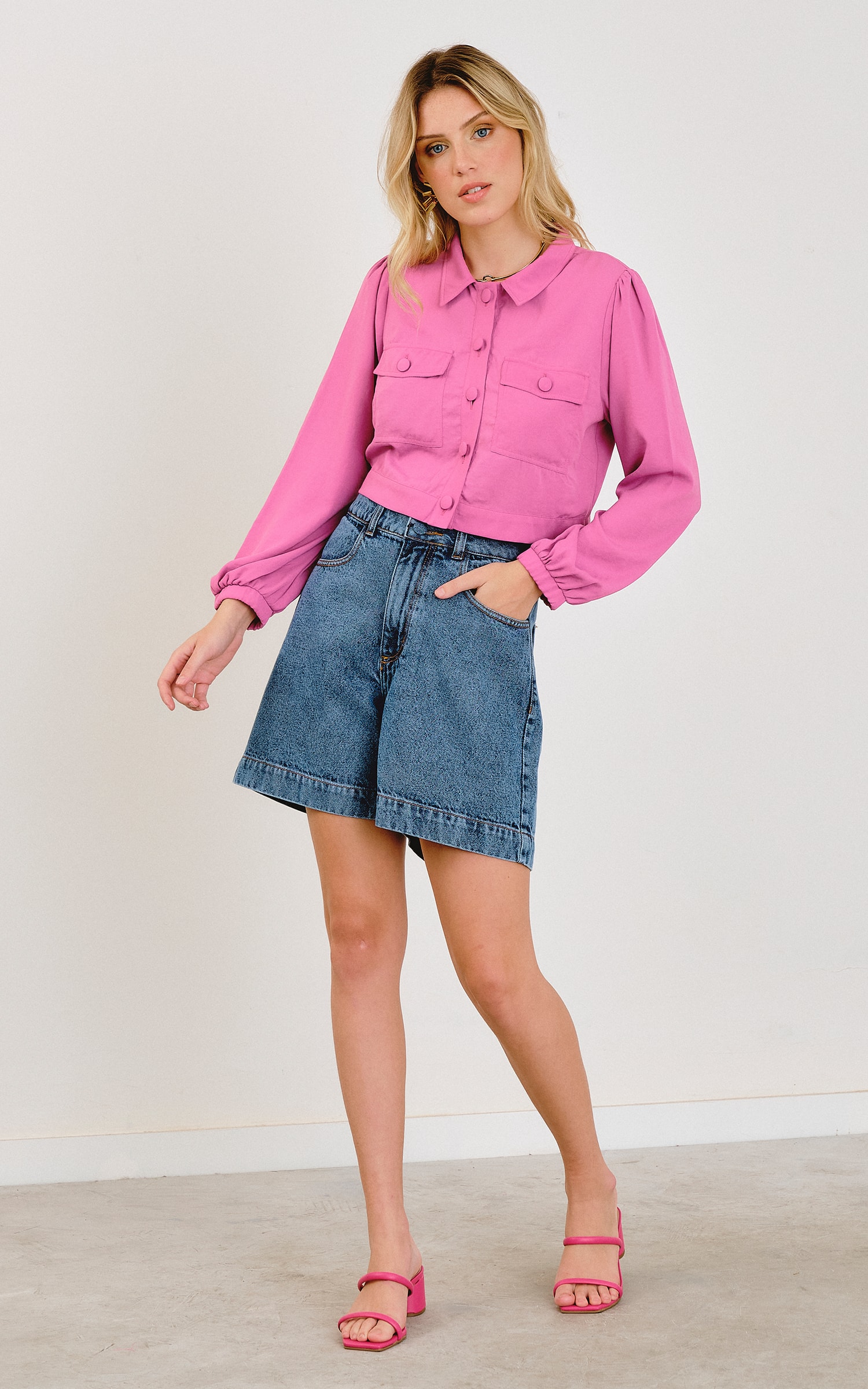 Jaqueta Cropped Urban Rosa