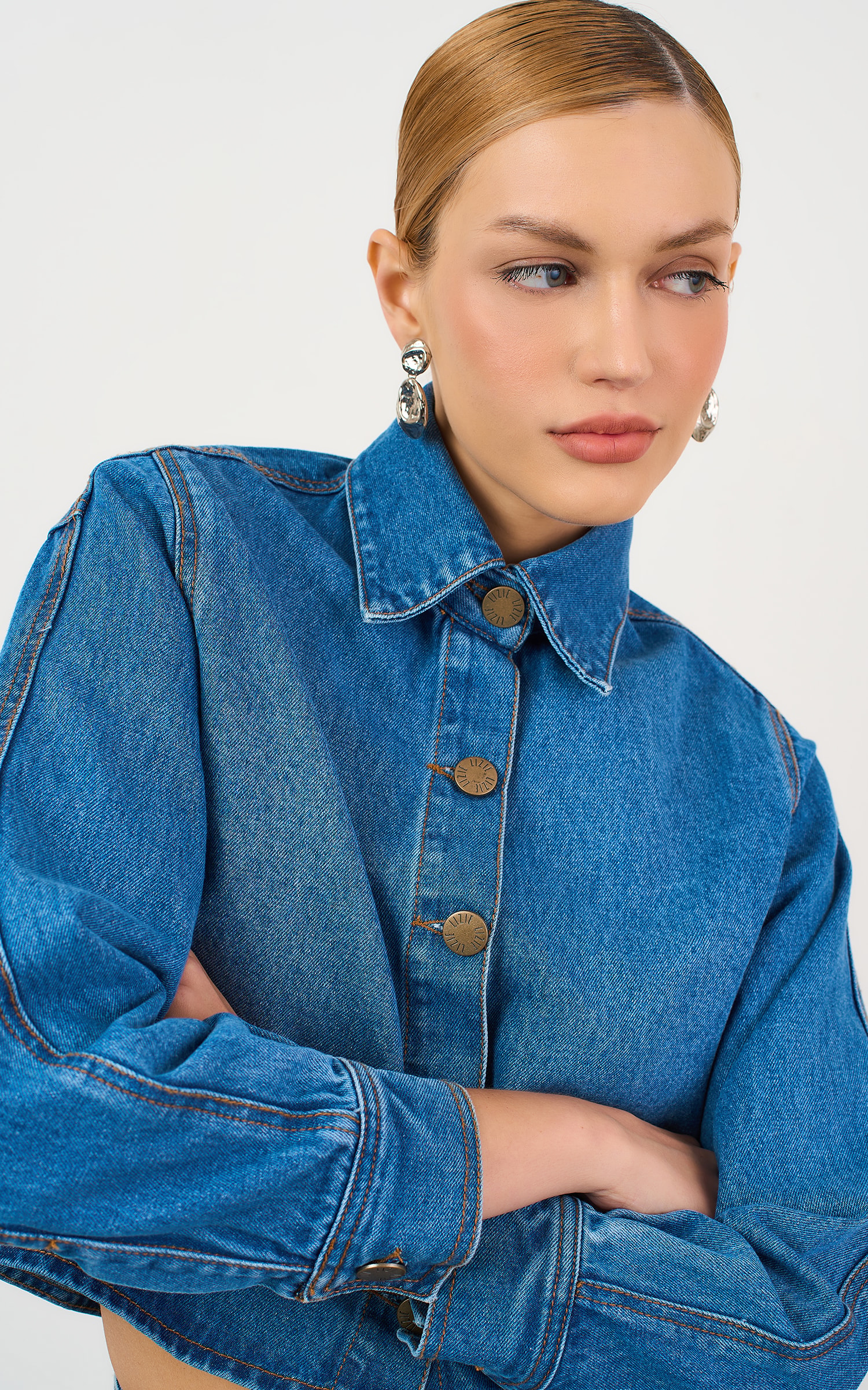 Jaqueta Jeans Cropped Jeans Medio