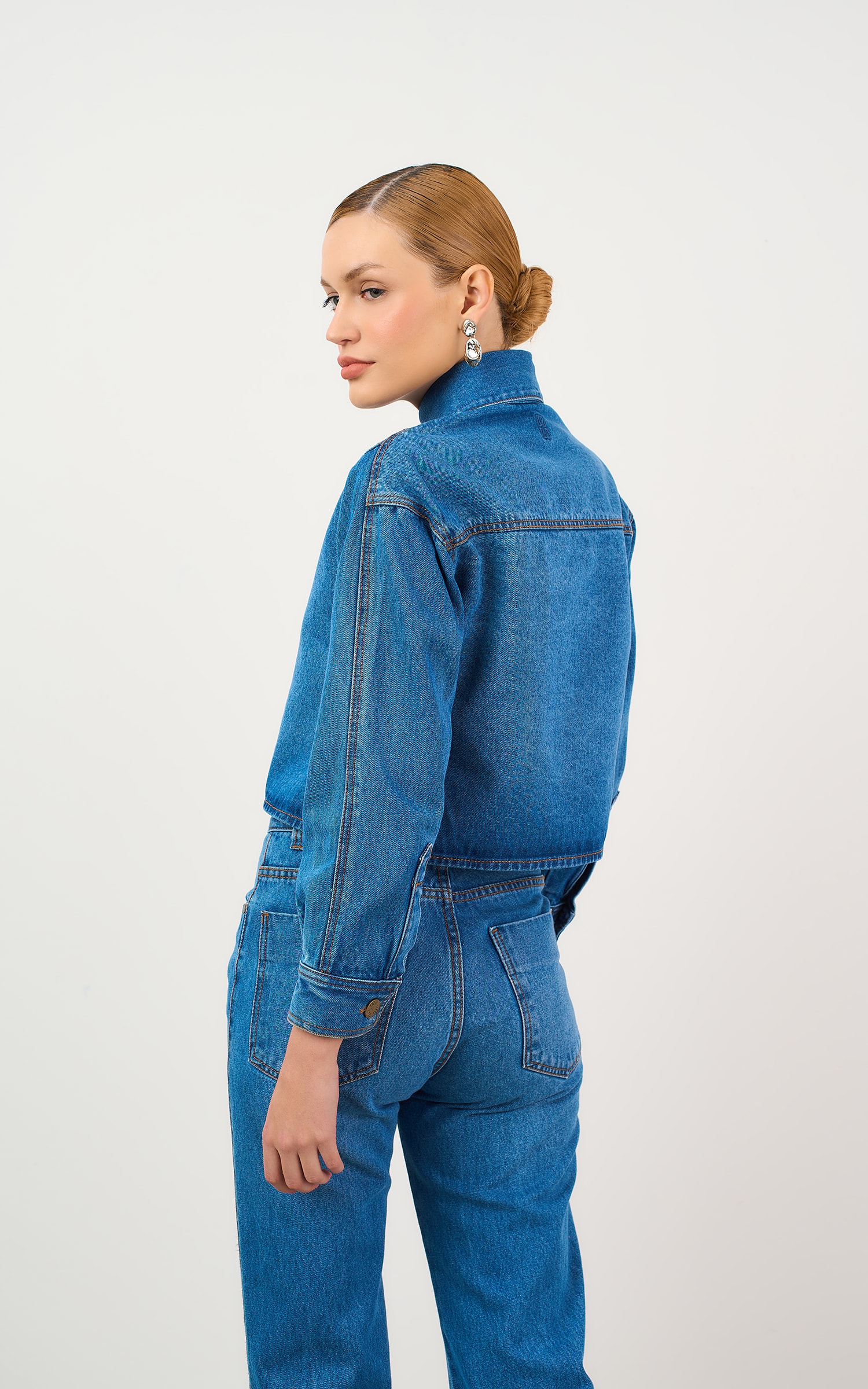 Jaqueta Jeans Cropped Jeans Medio
