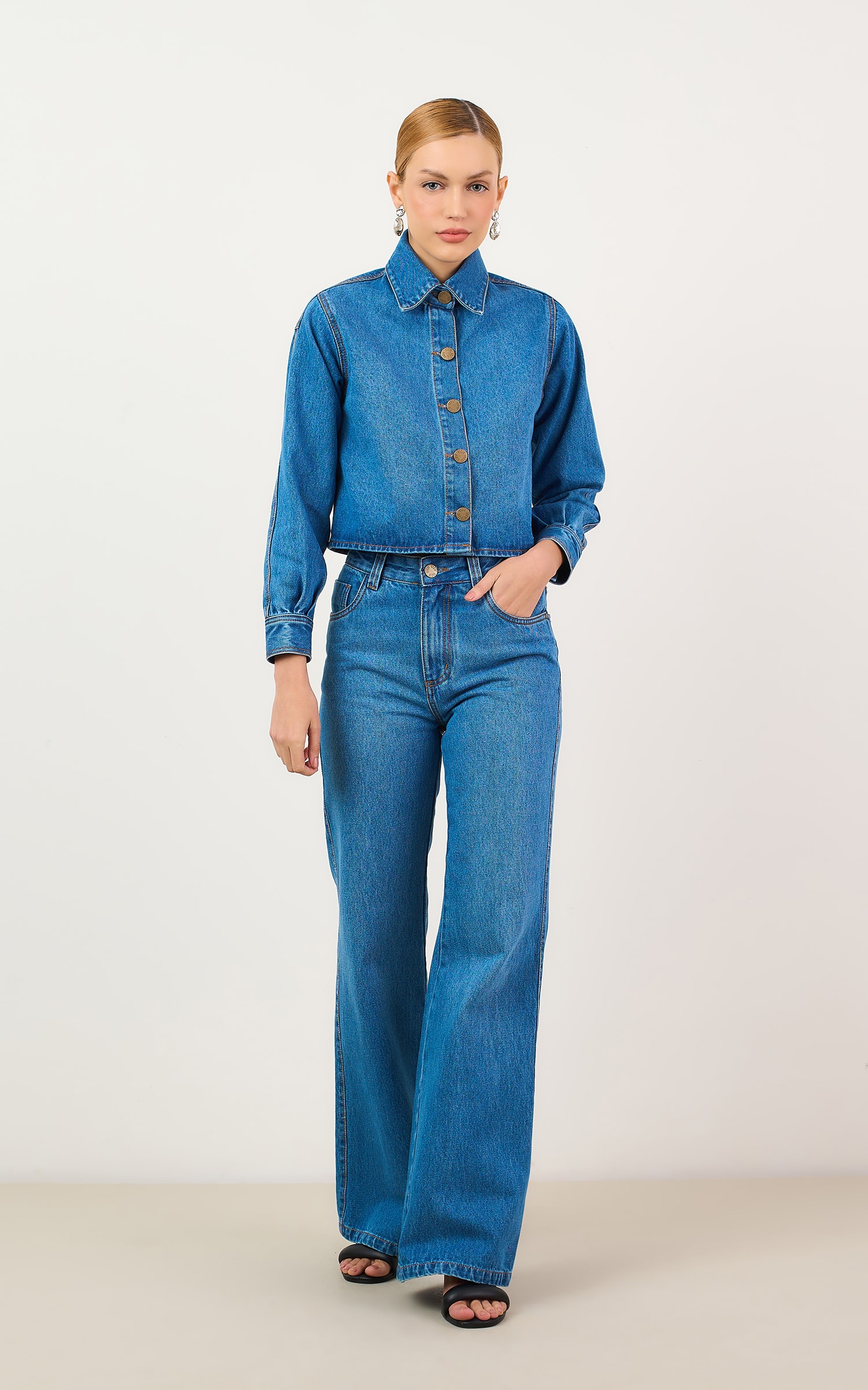 Jaqueta Jeans Cropped Jeans Medio