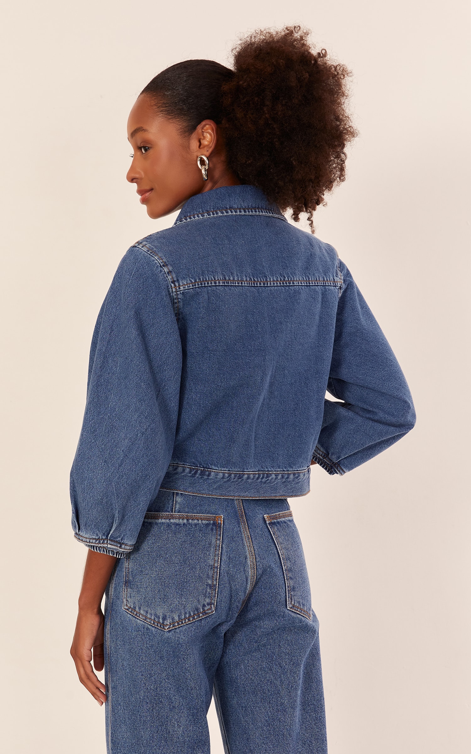 Jaqueta Manga Ampla Jeans Médio