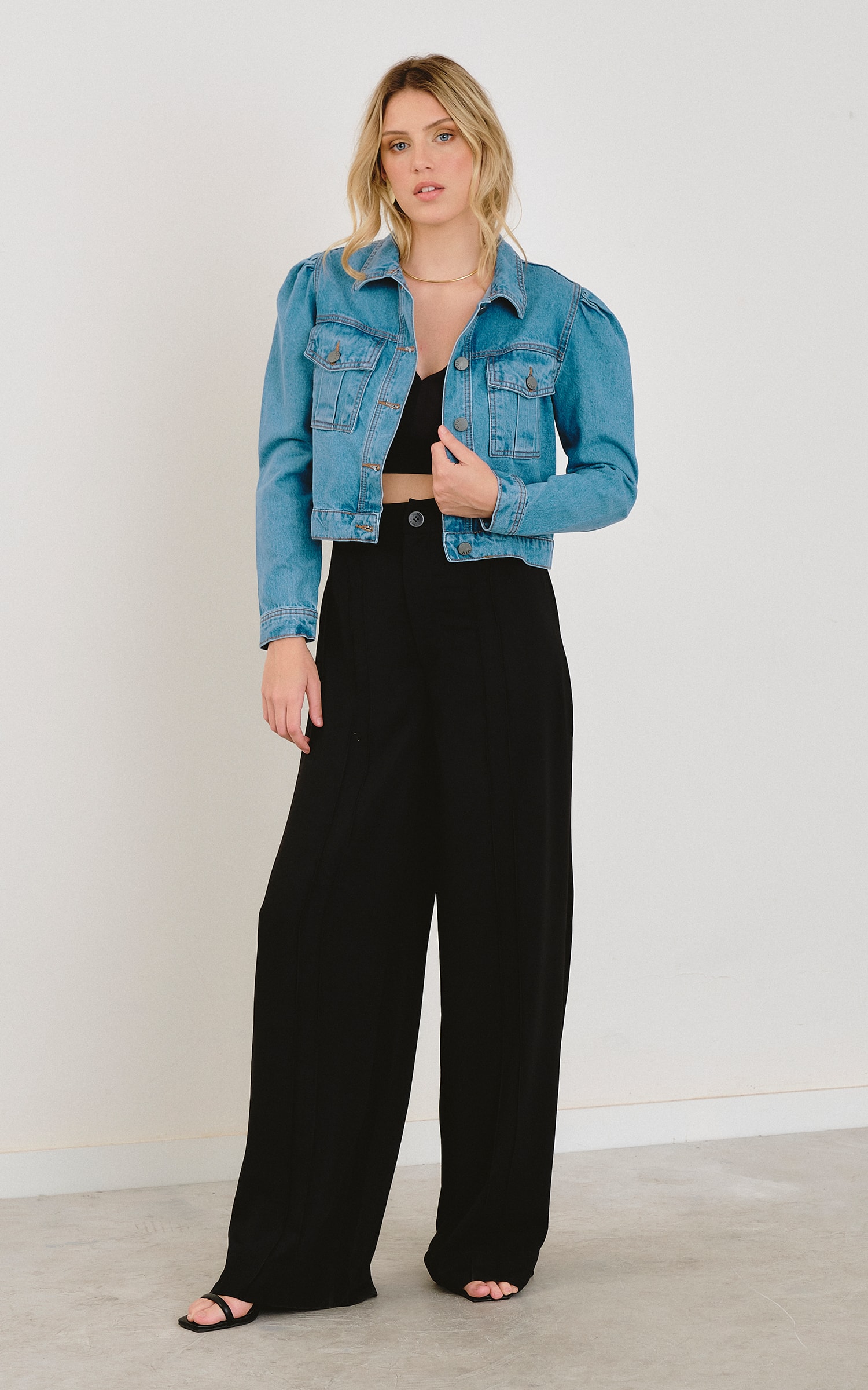 Jaqueta Manga Bufante Jeans